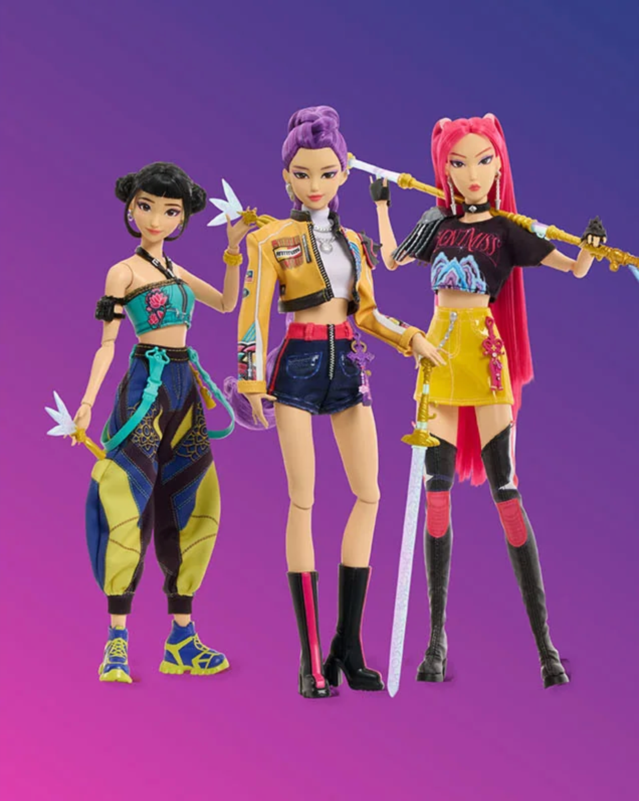 Mattel - KPOP Demon Hunters - Core Fashion Doll - Complete Set of 4 (Zoey, Mira, Rumi, Jinu)