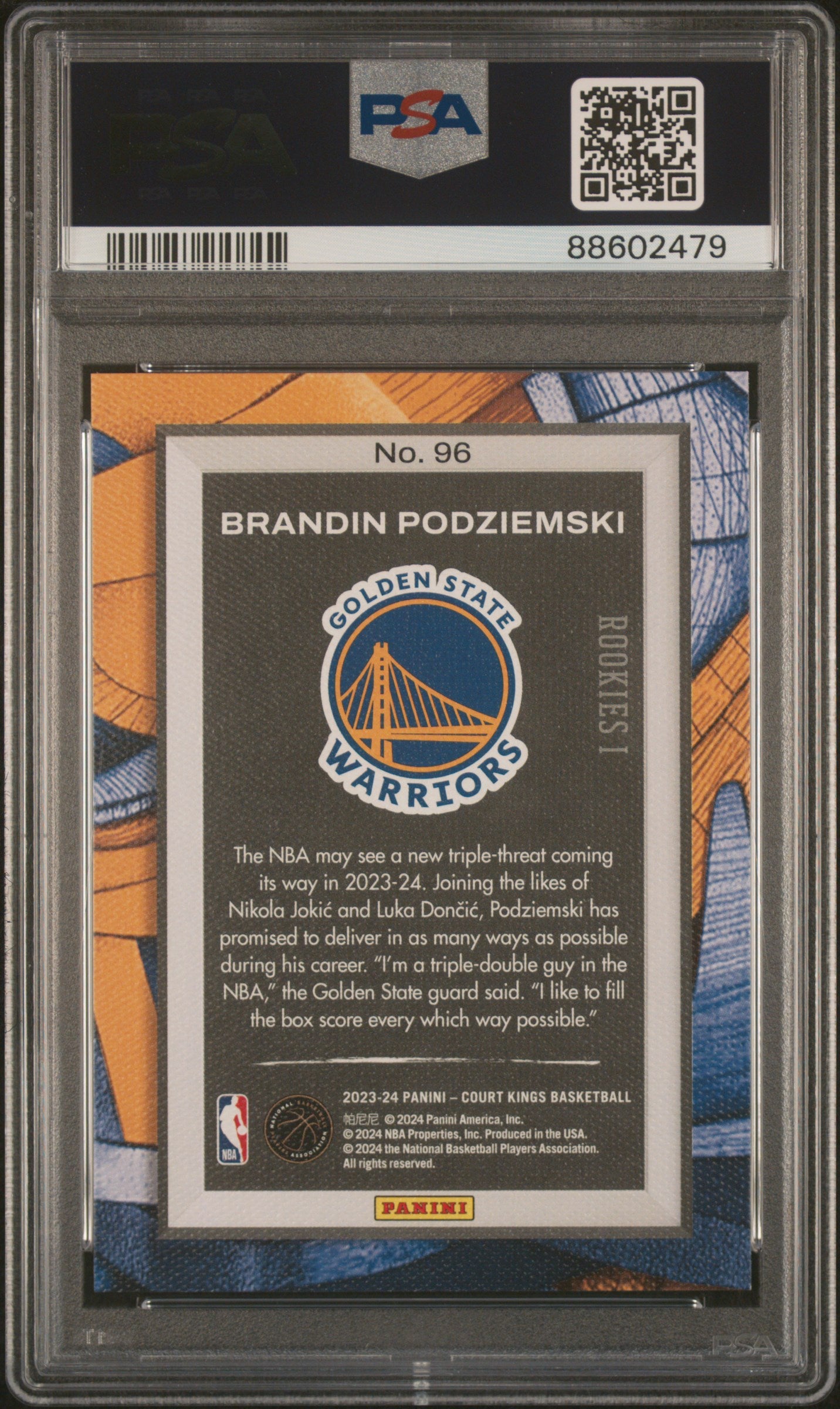 2023-24 Panini Court Kings - Brandon Podziemski - Rookies - #96 - PSA Graded Card