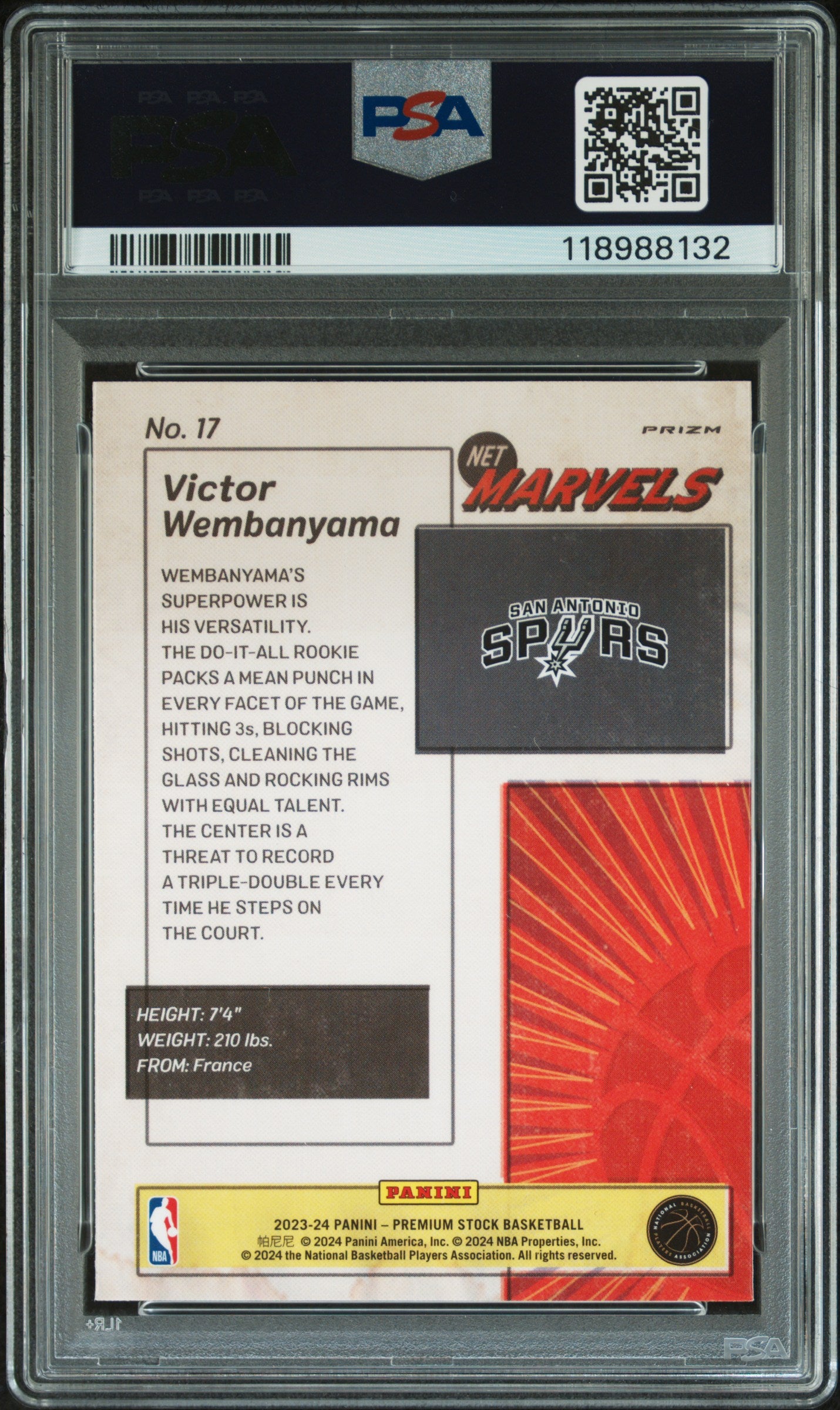 2023 Panini Hoops Premium - Victor Wembanyama - Retro Net Marvels #17 - PSA Graded Card