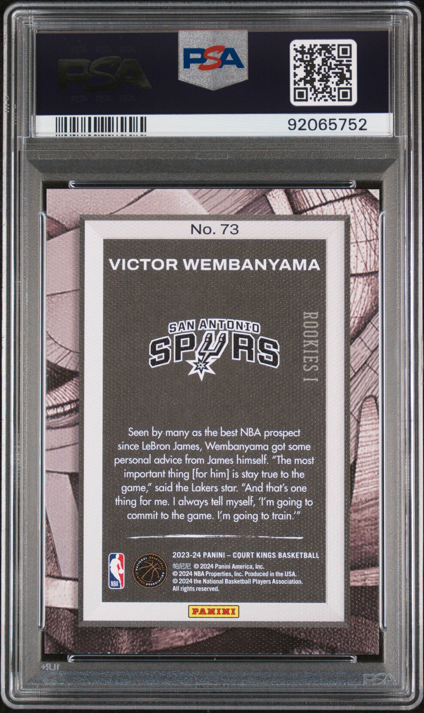 2023 Panini Court Kings - Victor Wembanyama - Rookies Level 1 - #73 - PSA Graded Card