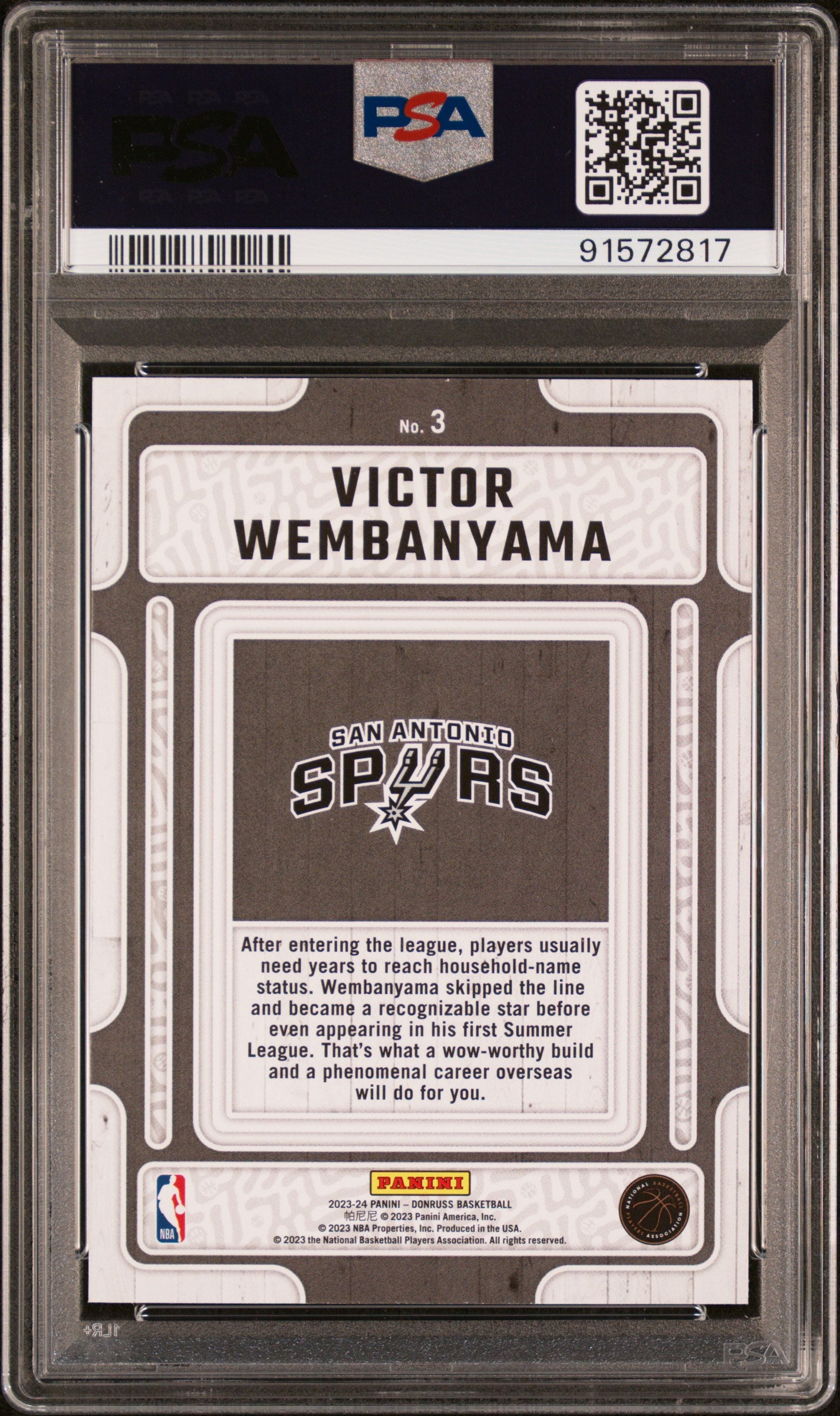 2023 Donruss - Victor Wembanyama - Hardwood Masters Press Proof - Rookie Card - #3 - PSA Graded Card