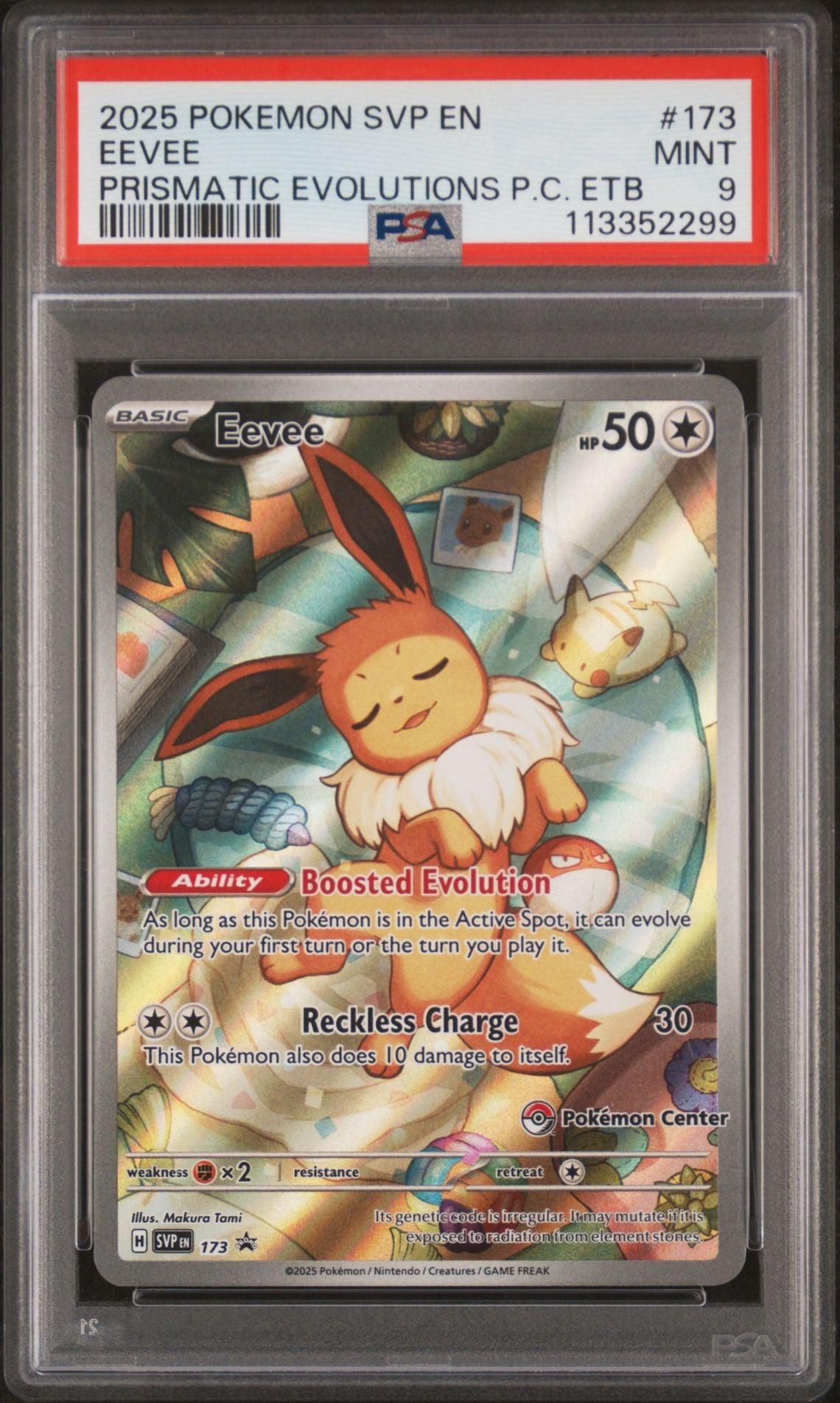 2025 Pokemon SVP En — SV Black Star Promo — 173 Eevee Prismatic Evolutions — Pokemon Center Elite Trainer Box — PSA Graded Card