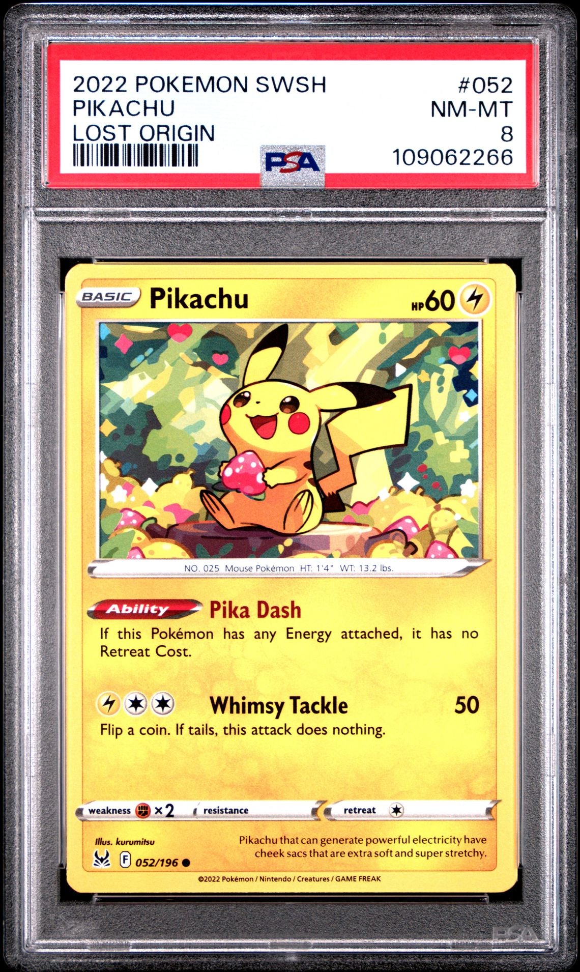 2022 Pokemon Sword & Shield — Lost Origin 052 Pikachu — PSA Graded Card