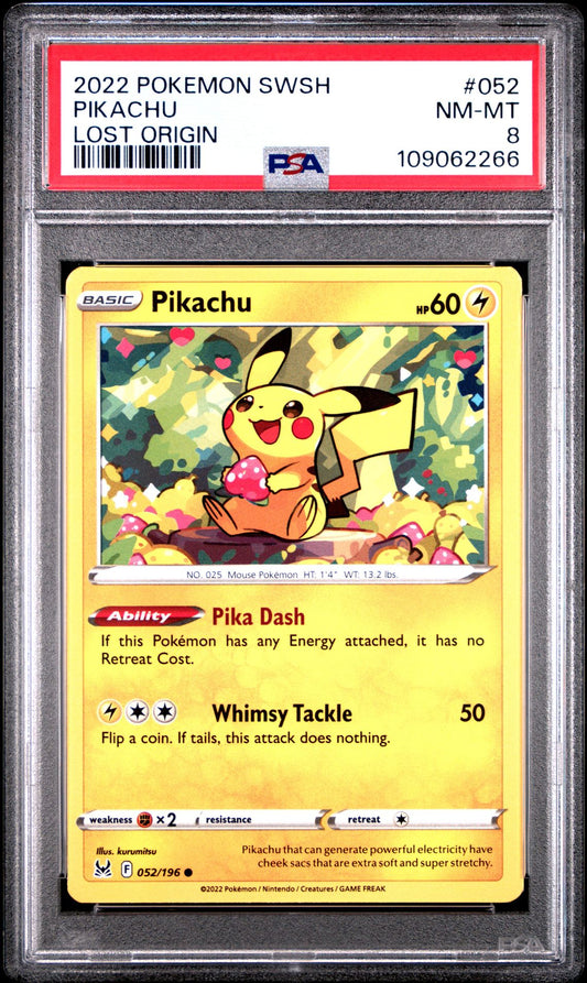 2022 Pokemon Sword & Shield — Lost Origin 052 Pikachu — PSA Graded Card