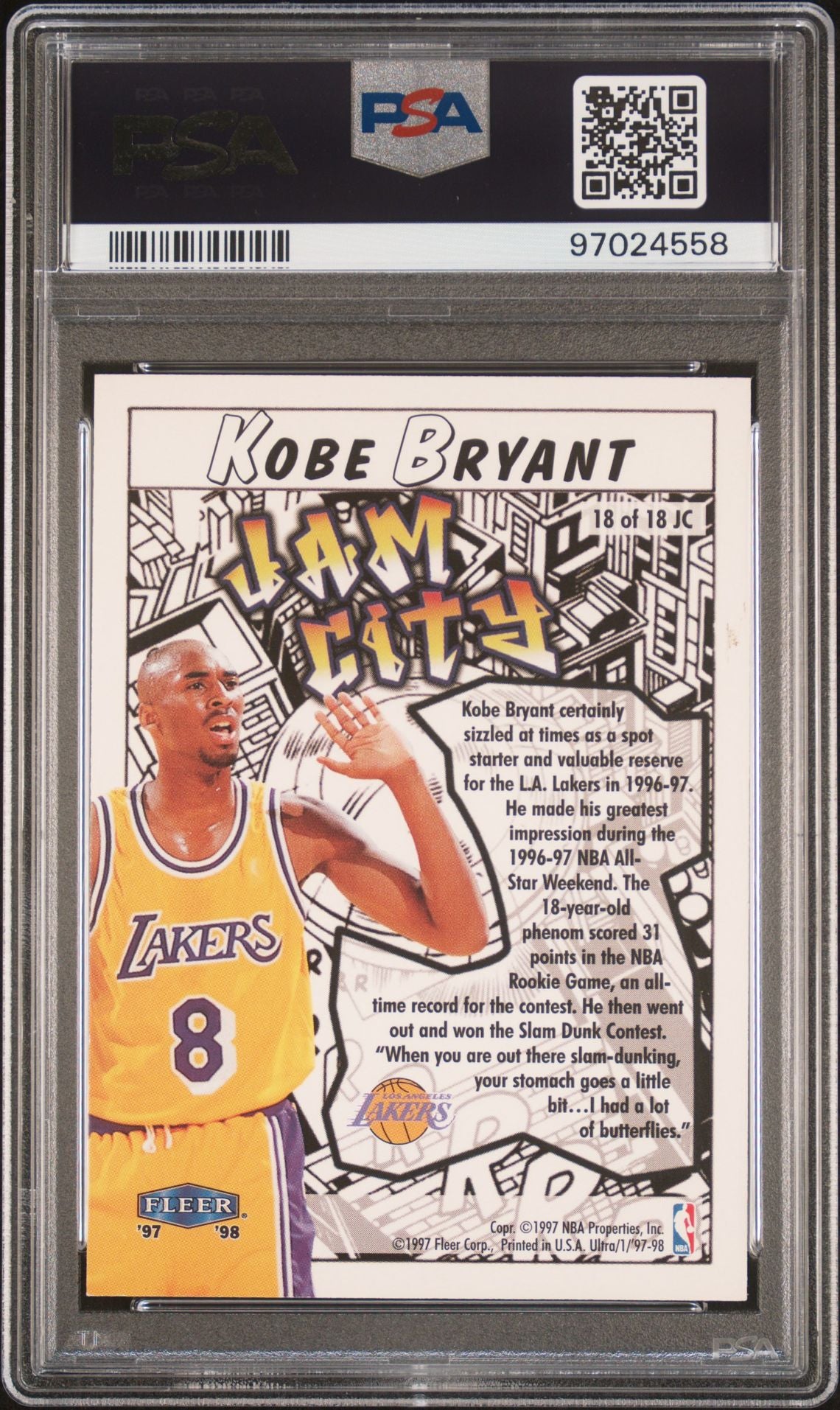 1997-98 Fleer Ultra - Kobe Bryant - Jam City #18 - PSA 8