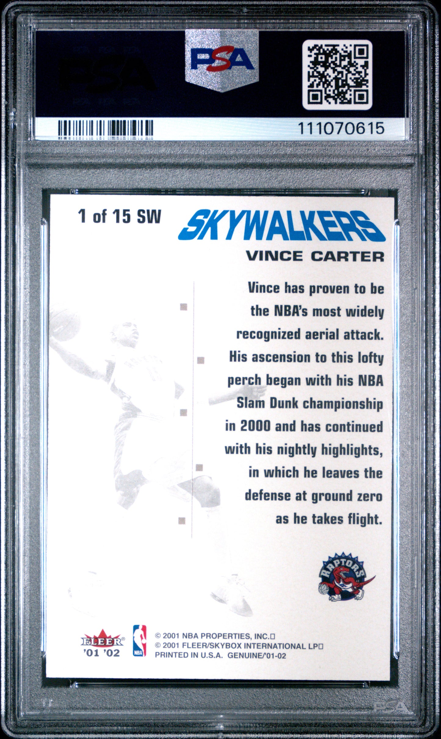 2001 Fleer Genuine - Vince Carter - Skywalkers #1 - PSA 8