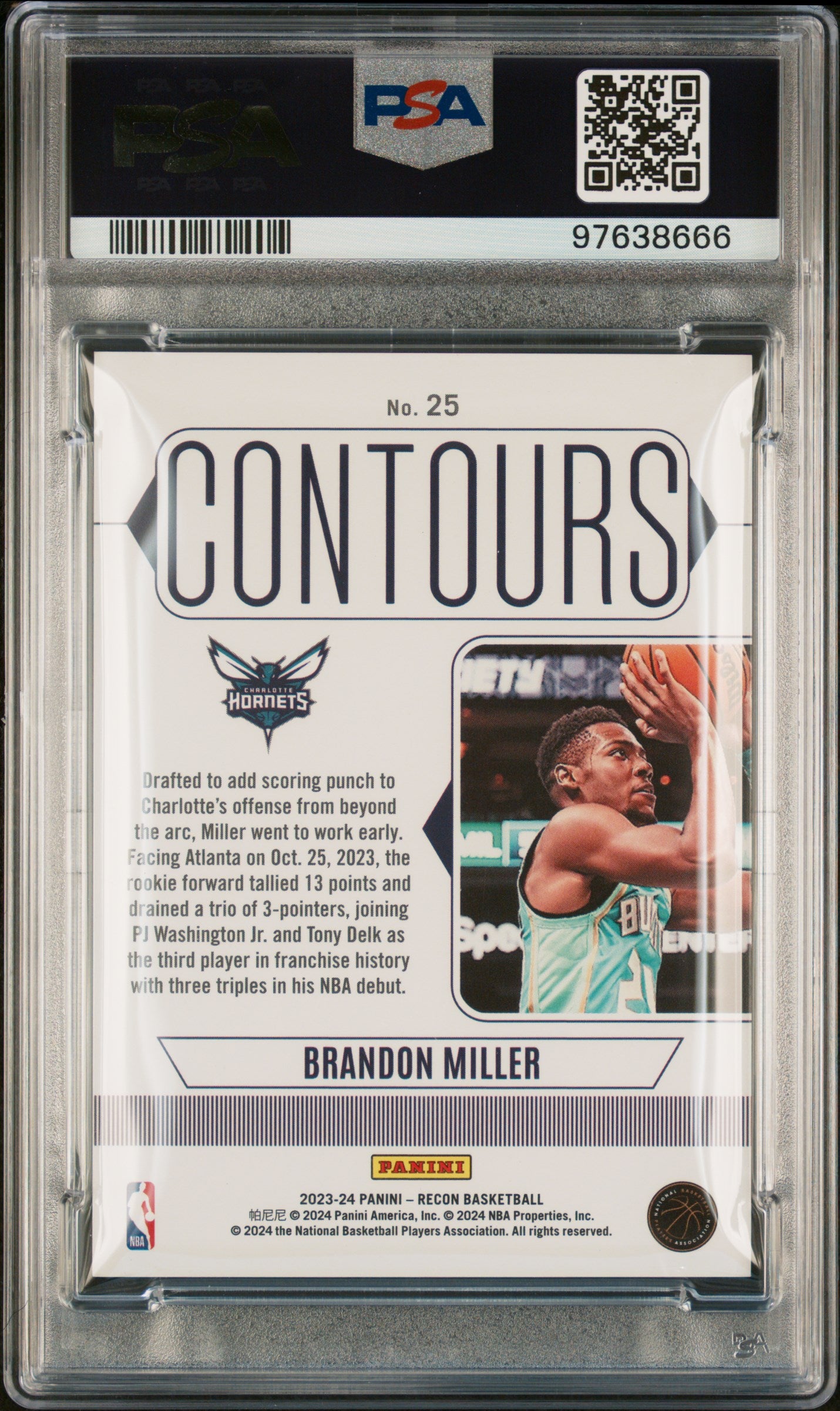 2023-24 - Panini Recon - Brandon Miller #25 RC Rookie Contours SSP - PSA 9