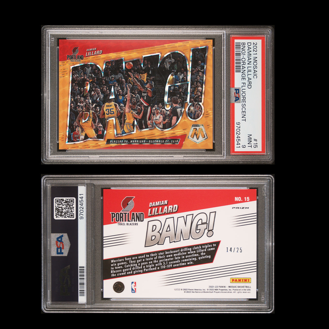 2021-22 Mosaic - Damian Lillard BANG! - #3 Orange Florescent - Limited to 25 - PSA Graded Card