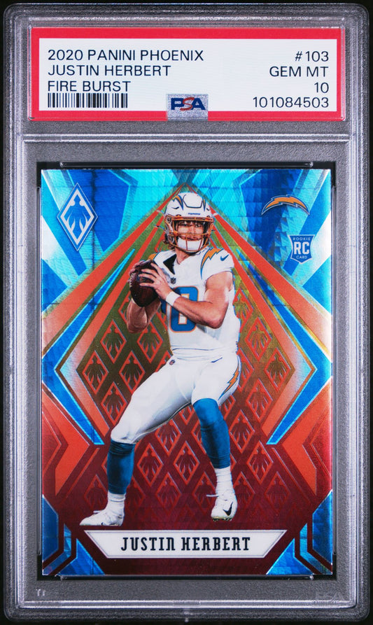 2020 PANINI - PHOENIX - #103 - JUSTIN HERBERT- FIRE BURST - ROOKIE - PSA Graded Card
