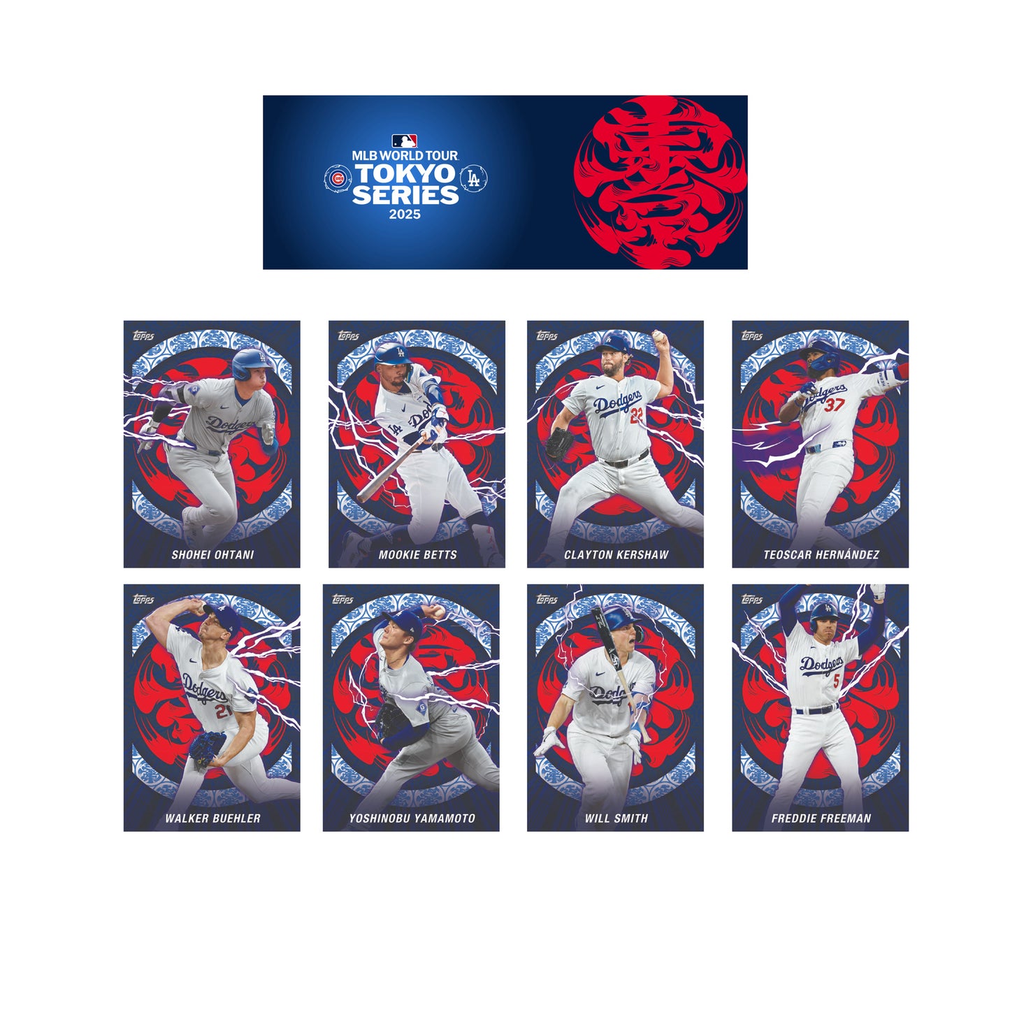2025 Topps Tokyo Series - Domination Inserts - Shohei Ohtani & More - Los Angeles Dodgers Complete Set - 8 Card Lot - Ungraded