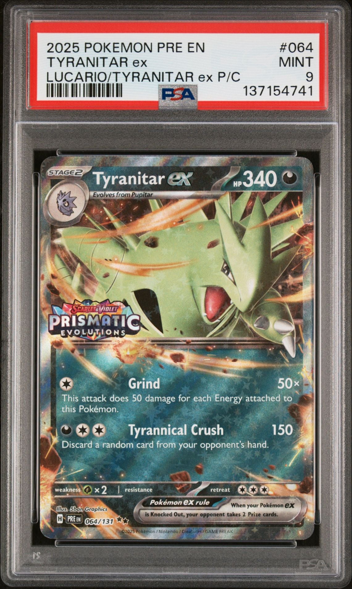 2025 Pokemon PRE - Prismatic Evolutions #064 Tyranitar Ex Promo - Premium Collection - PSA Graded Card