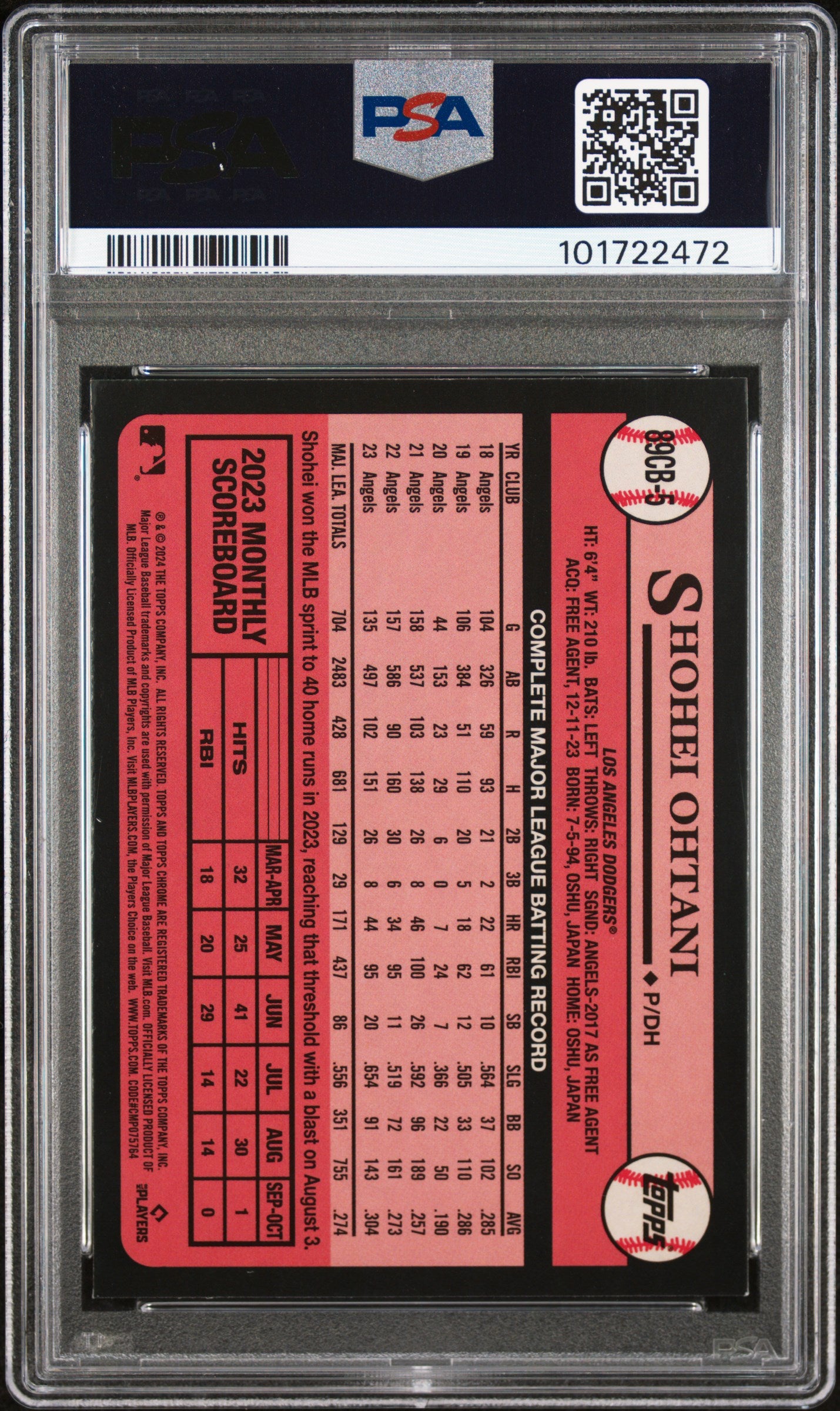 2024 Topps Chrome - Shohei Ohtani - 1989 Topps - #5 - PSA Graded Card