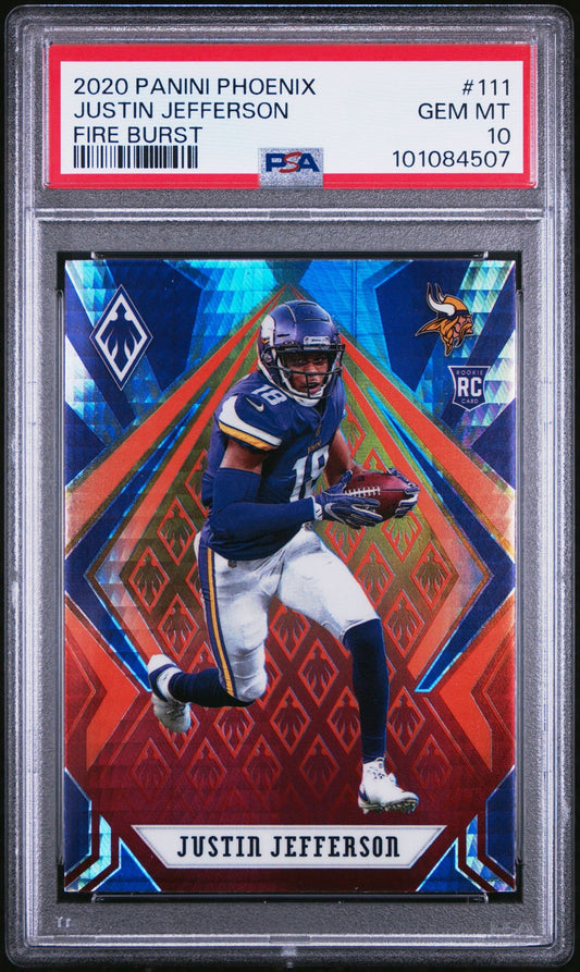 2020 PANINI - PHOENIX - #111 - JUSTIN JEFFERSON- FIRE BURST - ROOKIE - PSA Graded Card