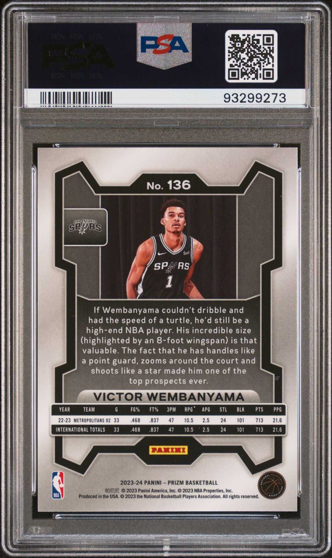 2023 Prizm - Victor Wembanyama - Rookie Card - #136 - PSA Graded Card