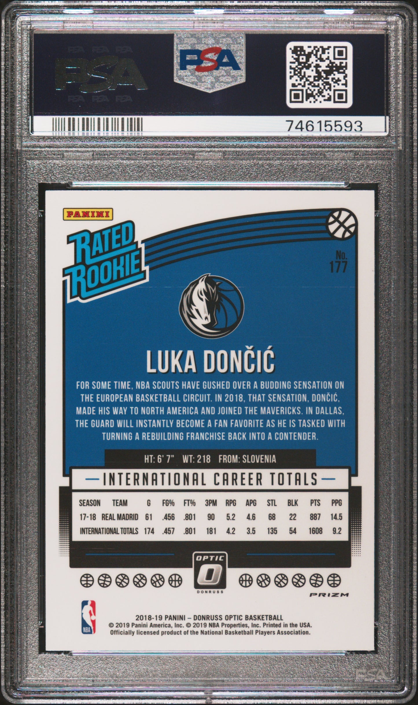 2018 Panini Donrus Optic - Luka Doncic - Rookie - Holo blue Velocity - #177 - PSA Graded Card