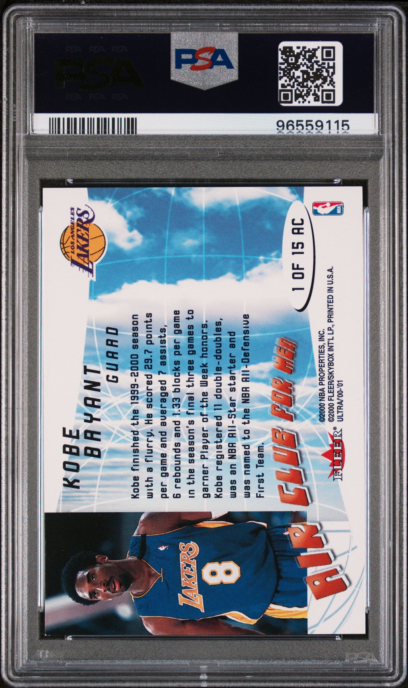 2000 Fleer Ultra - Kobe Bryant - Air Club For Men - #1 - PSA Graded Card