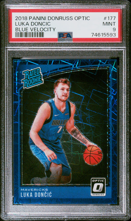 2018 Panini Donrus Optic - Luka Doncic - Rookie - Holo blue Velocity - #177 - PSA Graded Card