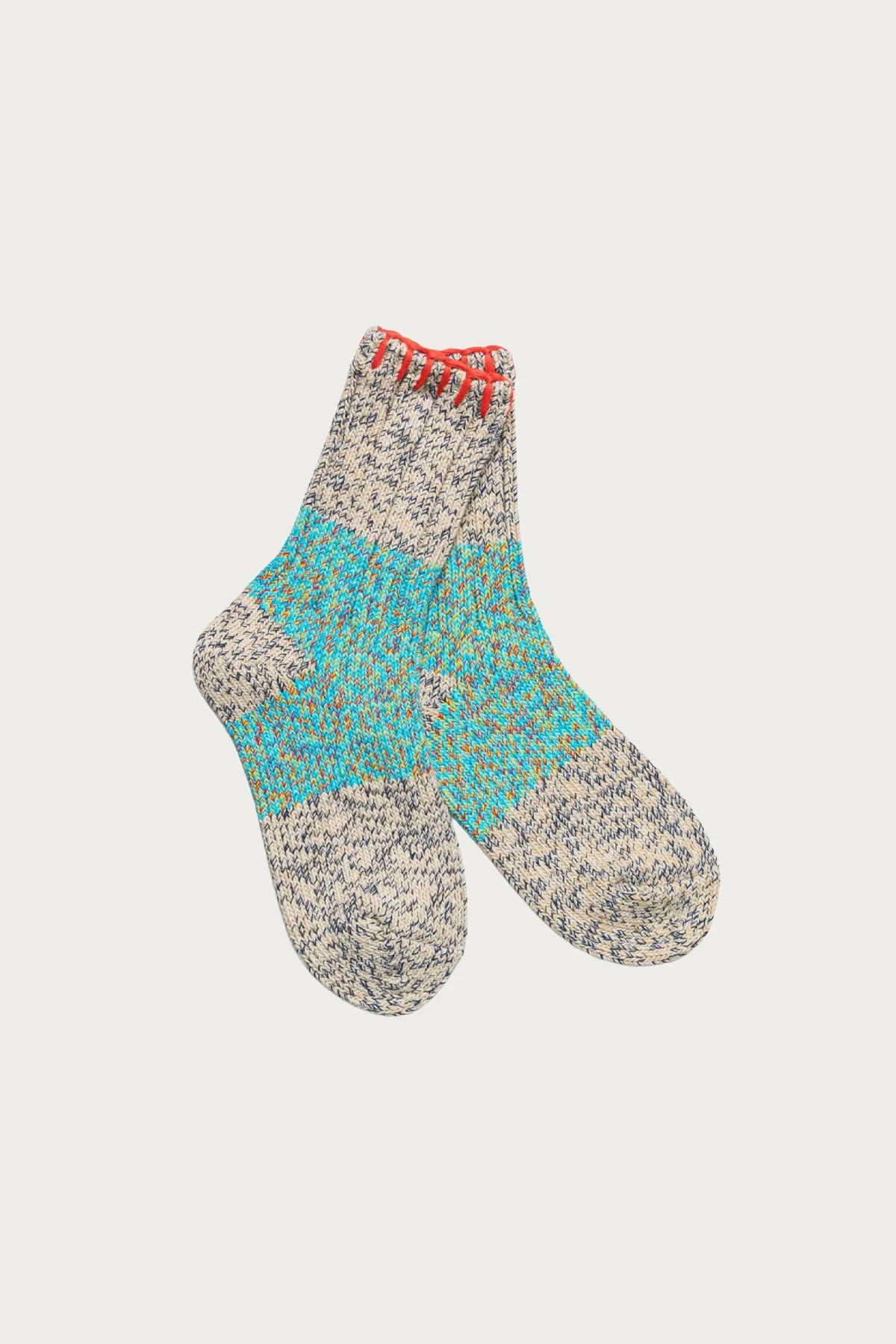 Kapital - 56 Yarns Grandrelle GOGH HOBO-Stitch Socks - TURQUOISE - Made in Japan