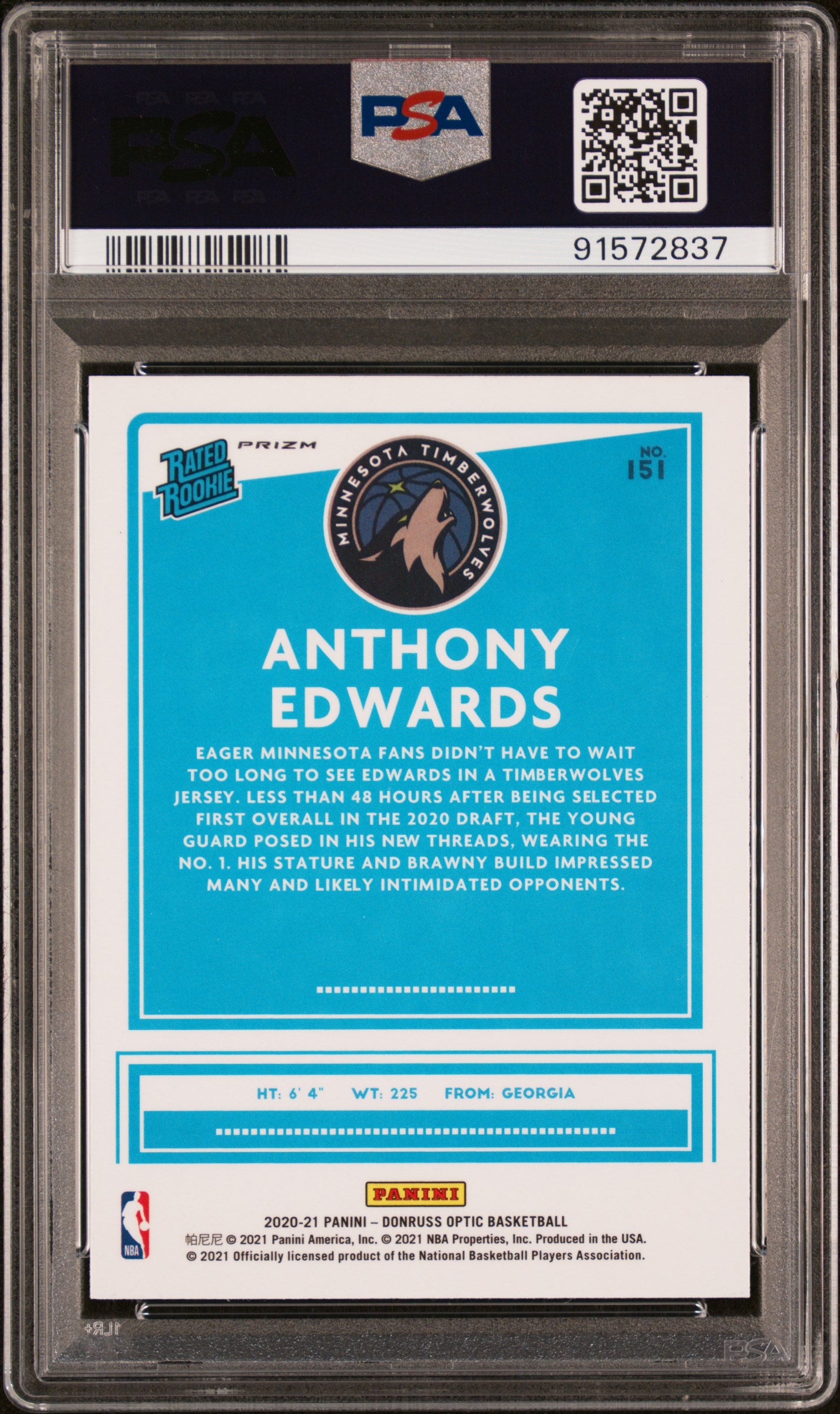Anthony Edwards PSA 8 Back - Cert #91572837