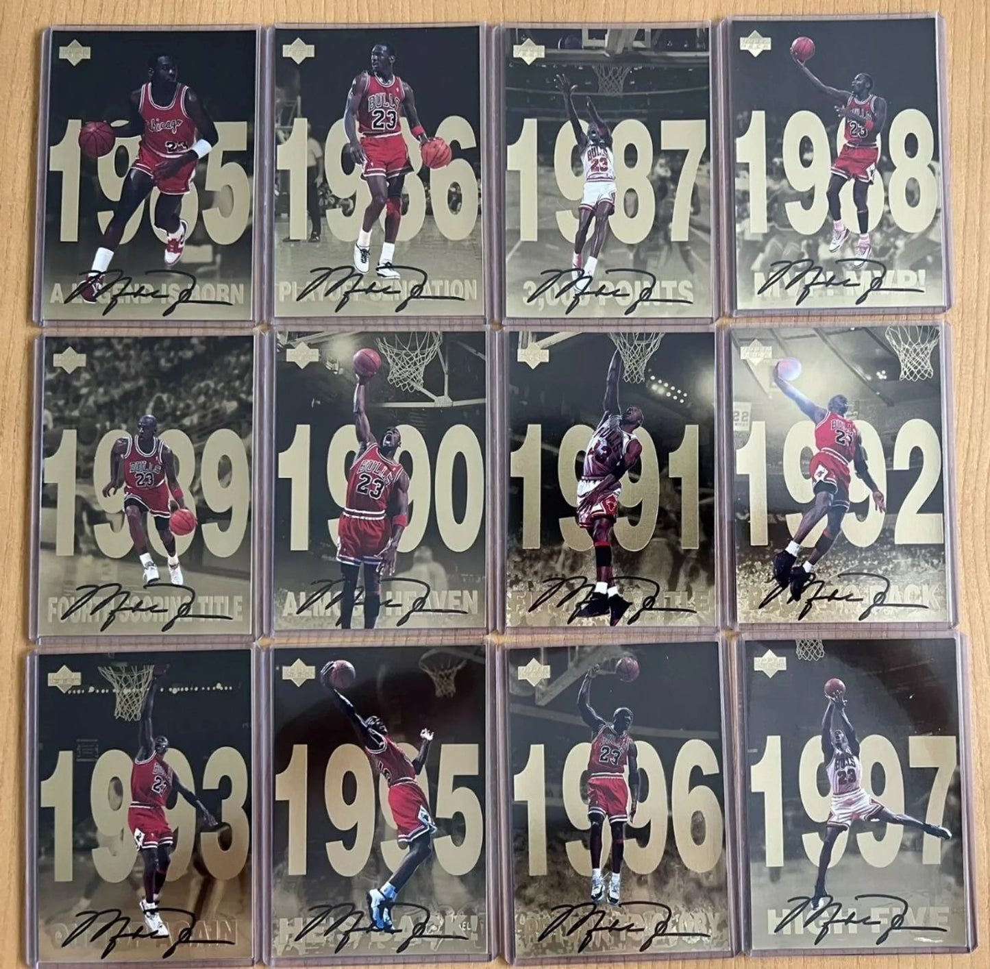 1998 Upper Deck - Michael Jordan Gold Series - Complete 12 Card Jumbo Set - 1985 to 1987