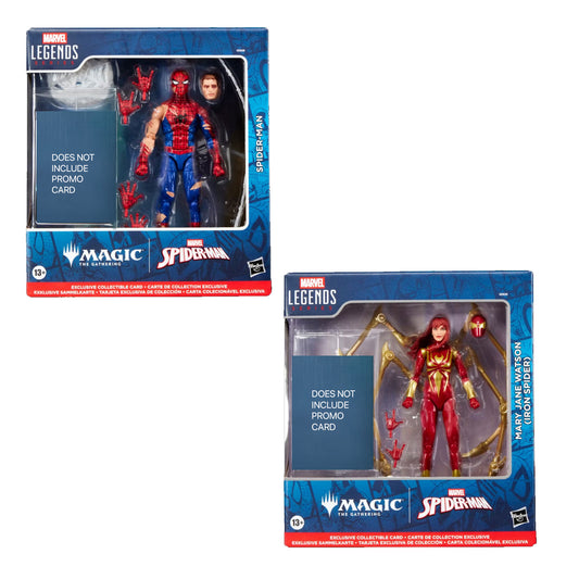 Marvel Legends x Magic: The Gathering - Set of 2 Figures - NO PROMO CARDS (Battle-Damaged Spider-Man + Mary Jane Watson, Iron Spider)