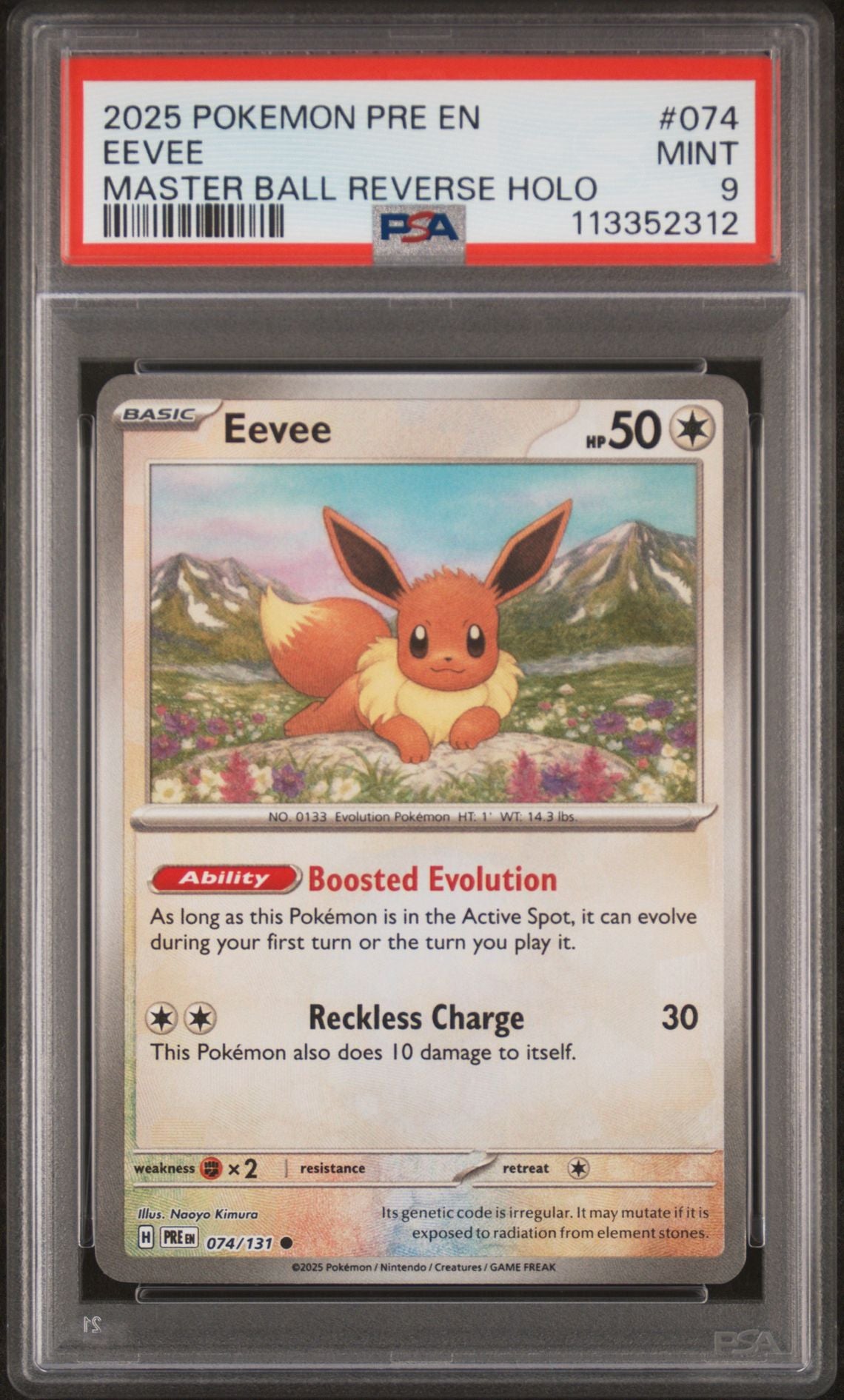 2025 Pokemon PRE En — Prismatic Evolutions — 074 Eevee Master Ball Reverse Holo — PSA Graded Card