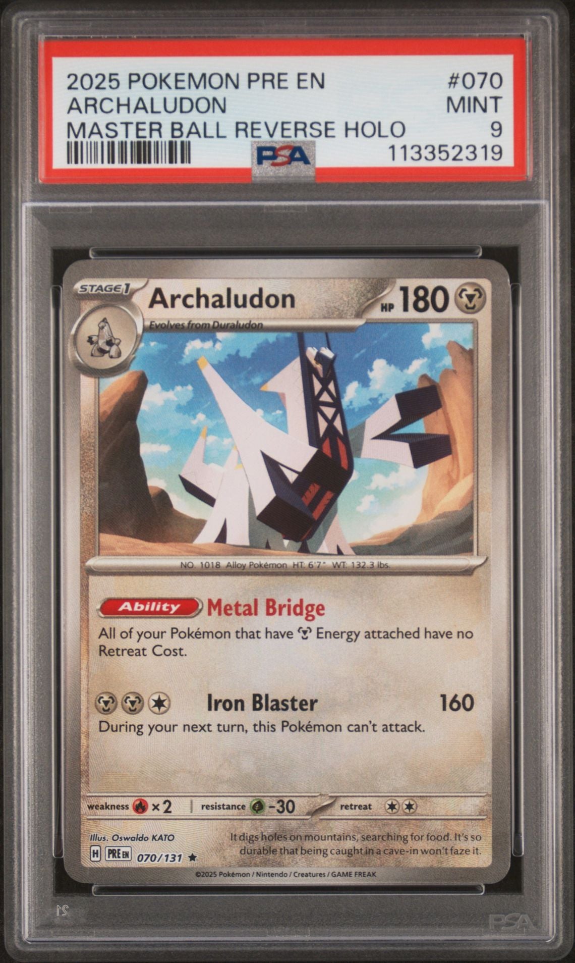 2025 Pokemon PRE En Prismatic Evolutions 070 Archaludon Master Ball Reverse Holo PSA Graded Card 2025 Pokemon PRE En Prismatic Evolutions 070 Archaludon Master Ball Reverse Holo PSA Graded Card