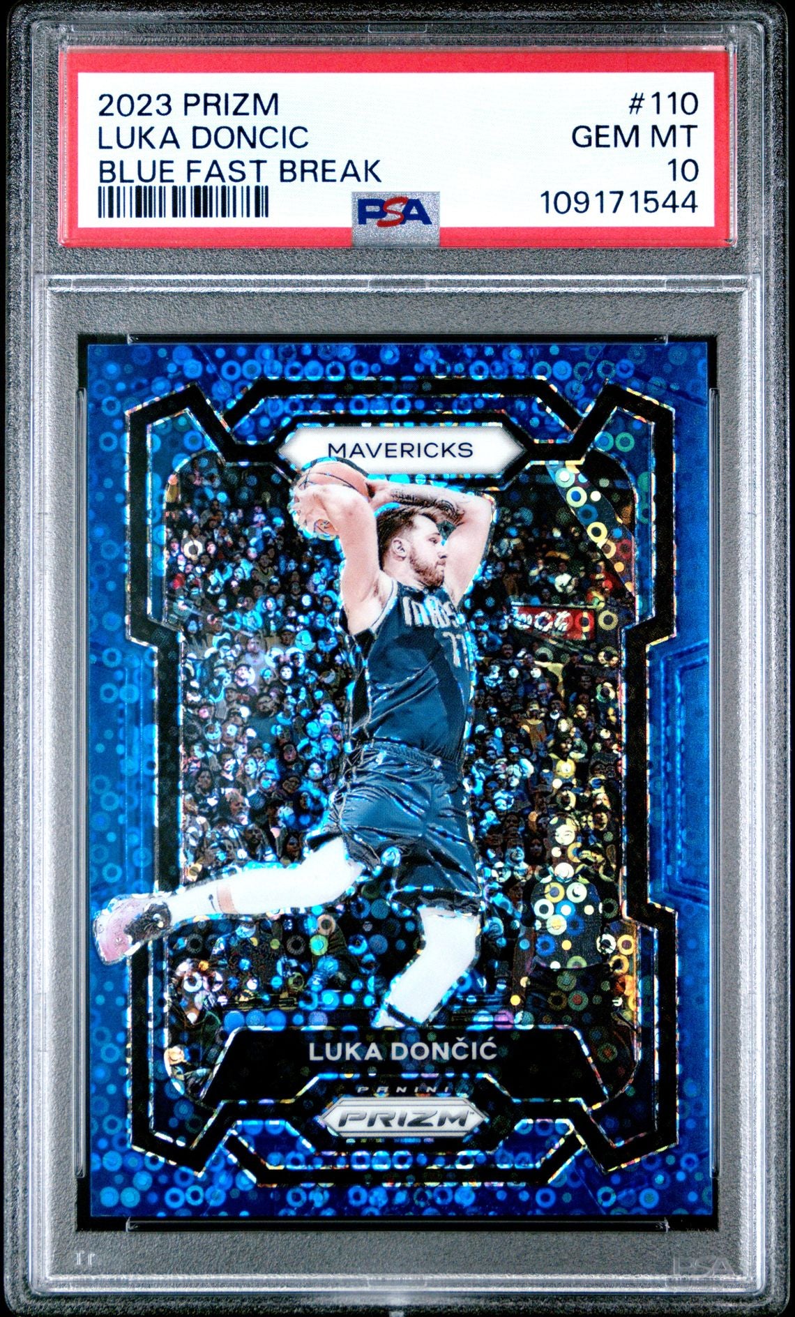 2023 Panini Prizm 110 Luka Doncic Blue Fast Break - PSA Graded Card