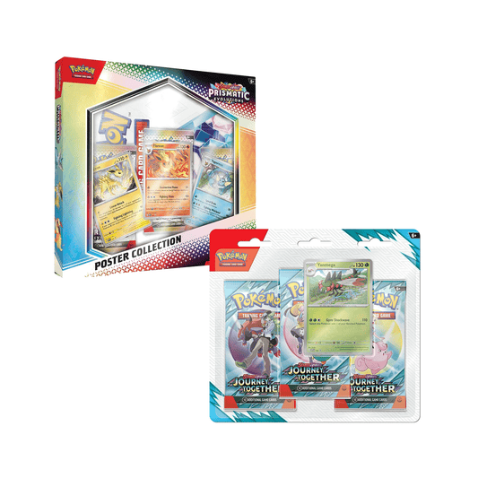 Pokemon - Scarlet & Violet - Prismatic Evolutions Poster Collection + Journey Together 3 Pack Blister BUNDLE