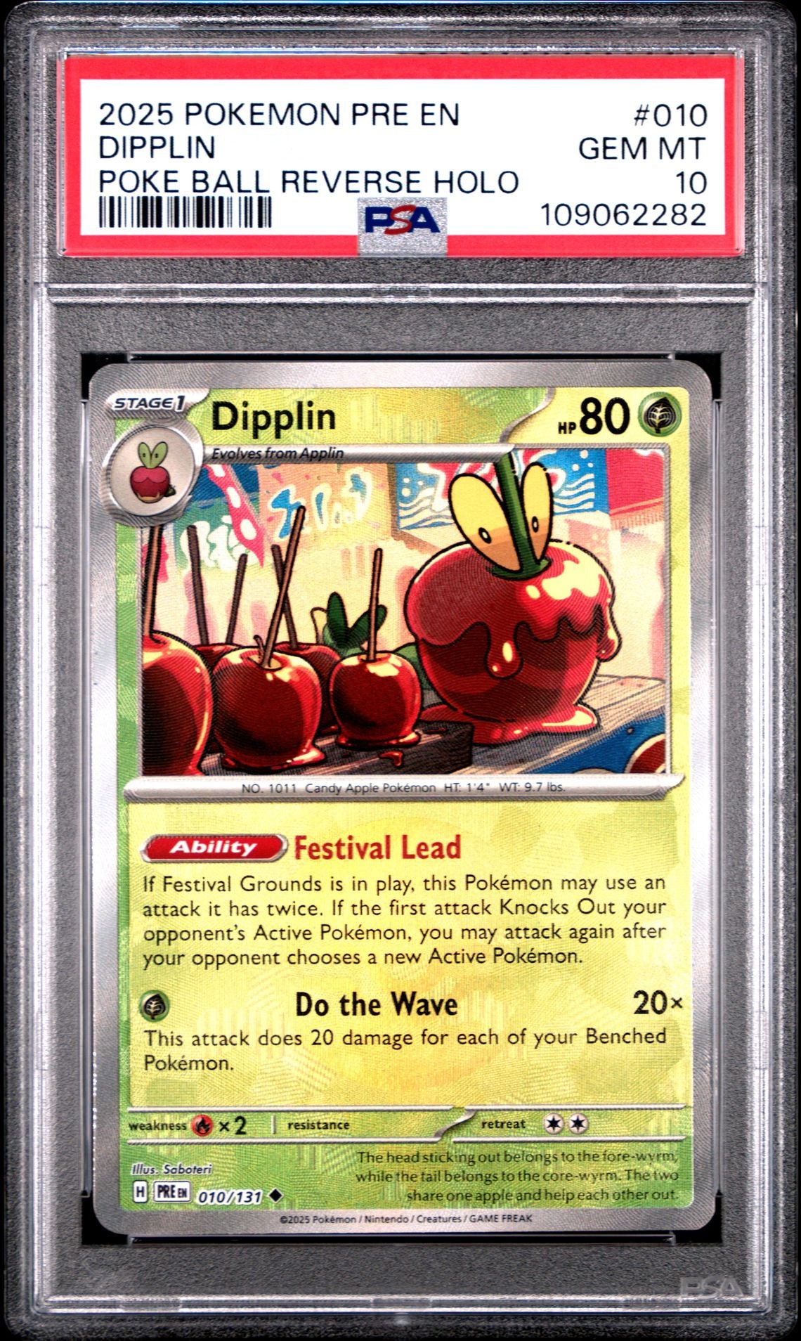 2025 Pokemon PRE En — Prismatic Evolutions — 010 Dipplin Poke Ball Reverse Holo — PSA Graded Card