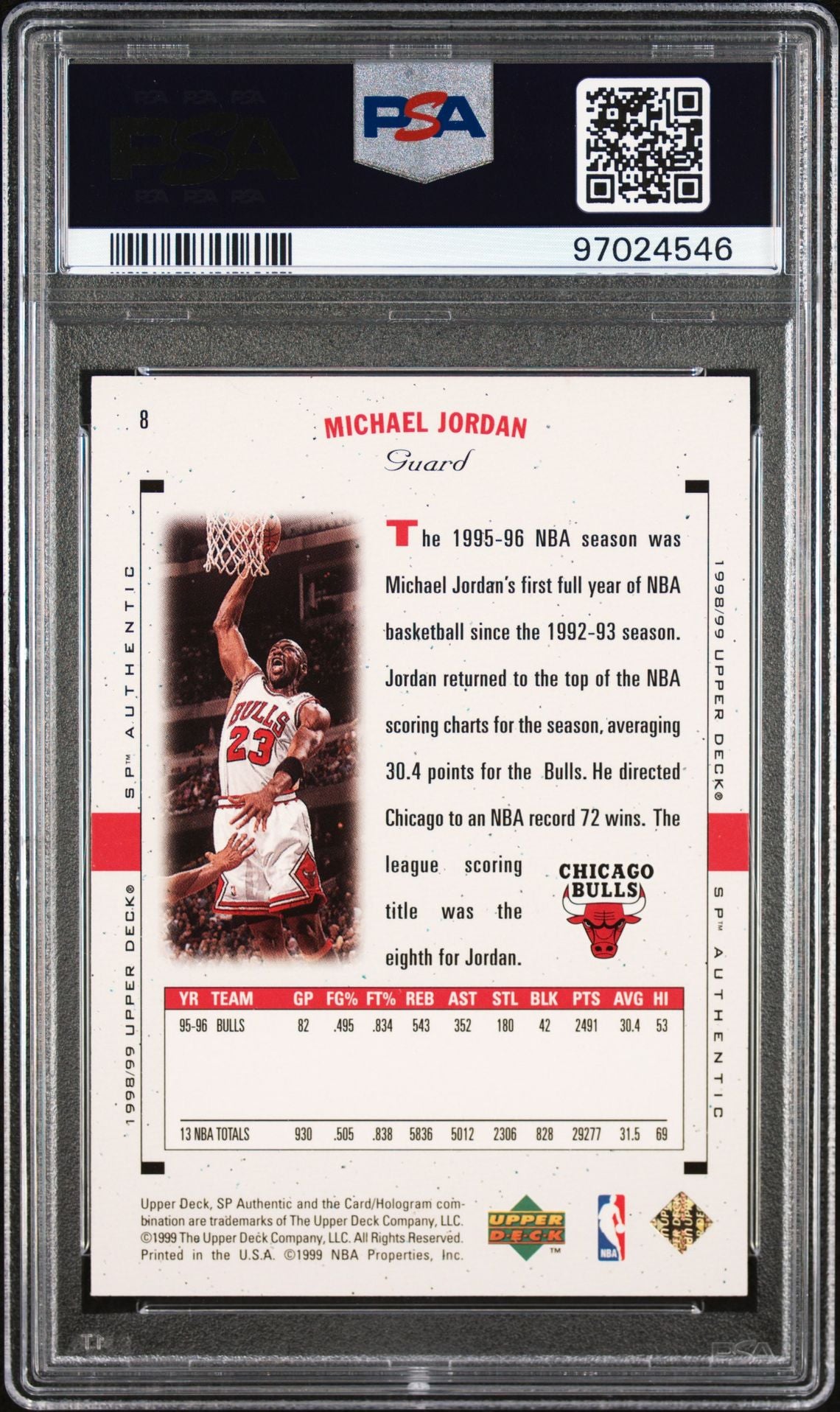 1998 SP Authentic - Micahel Jordan - #8 - PSA Graded Card
