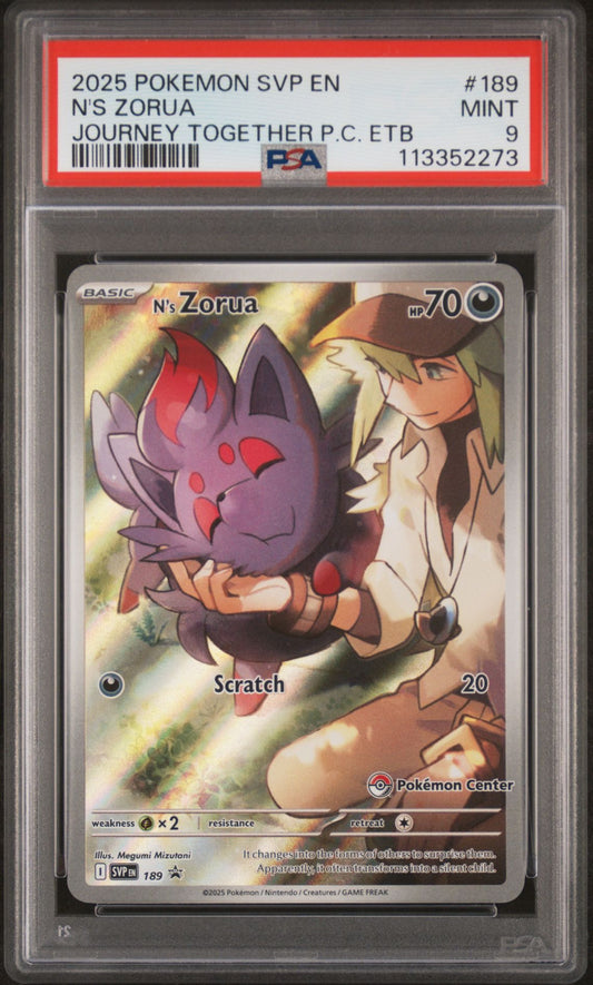 2025 Pokemon SVP En — SV Black Star Promo — 189 N's Zorua Journey Together — Pokemon Center Elite Trainer Box — PSA Graded Card