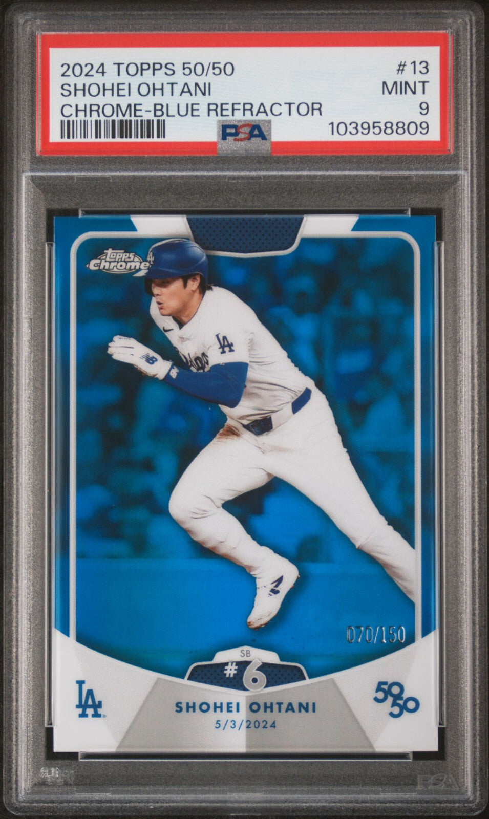2024 Topps - Shohei Ohtani 50/50 - SB #6 - Blue Refractor - Limited to /150 - #13 - PSA Graded Card