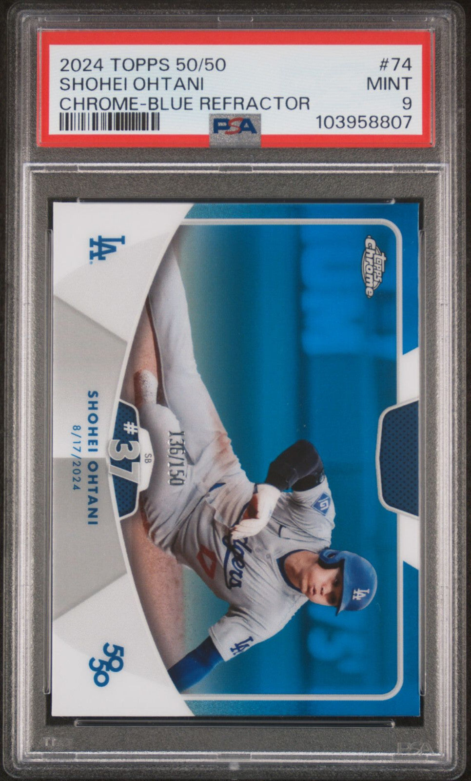 2024 Topps - Shohei Ohtani 50/50 - SB #37 - Blue Refractor - Limited to /150 - #74 - PSA Graded Card