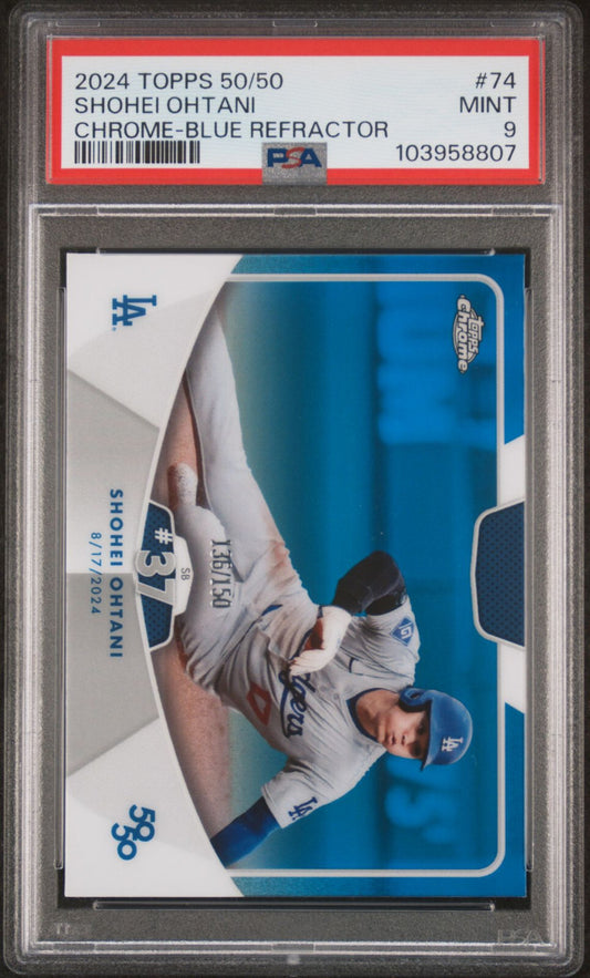 2024 Topps - Shohei Ohtani 50/50 - SB #37 - Blue Refractor - Limited to /150 - #74 - PSA Graded Card