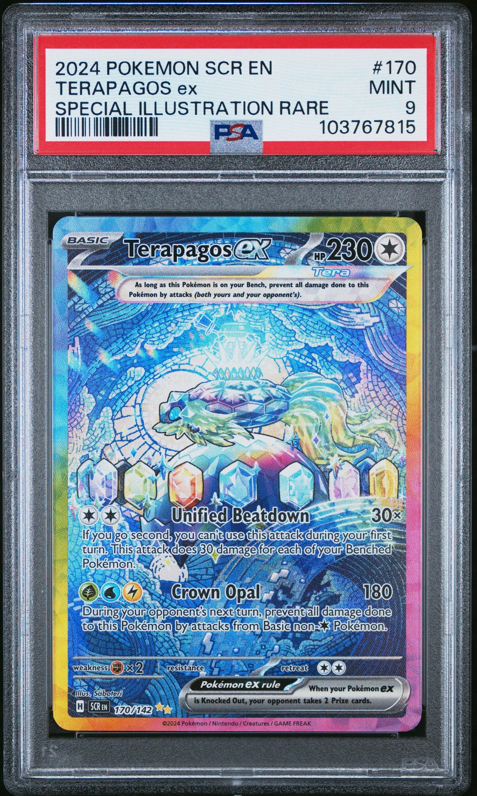 2024 Pokemon SCR-EN - #170 Terapagos Ex - Special Illustration Rare Stellar Crown - PSA Graded Card