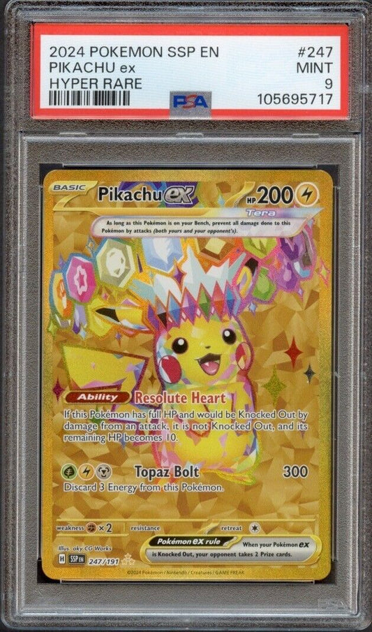 2024 Pokemon SSP-EN - #247 Pikachu Ex - Surging Sparks Hyper Rare - PSA Graded Card
