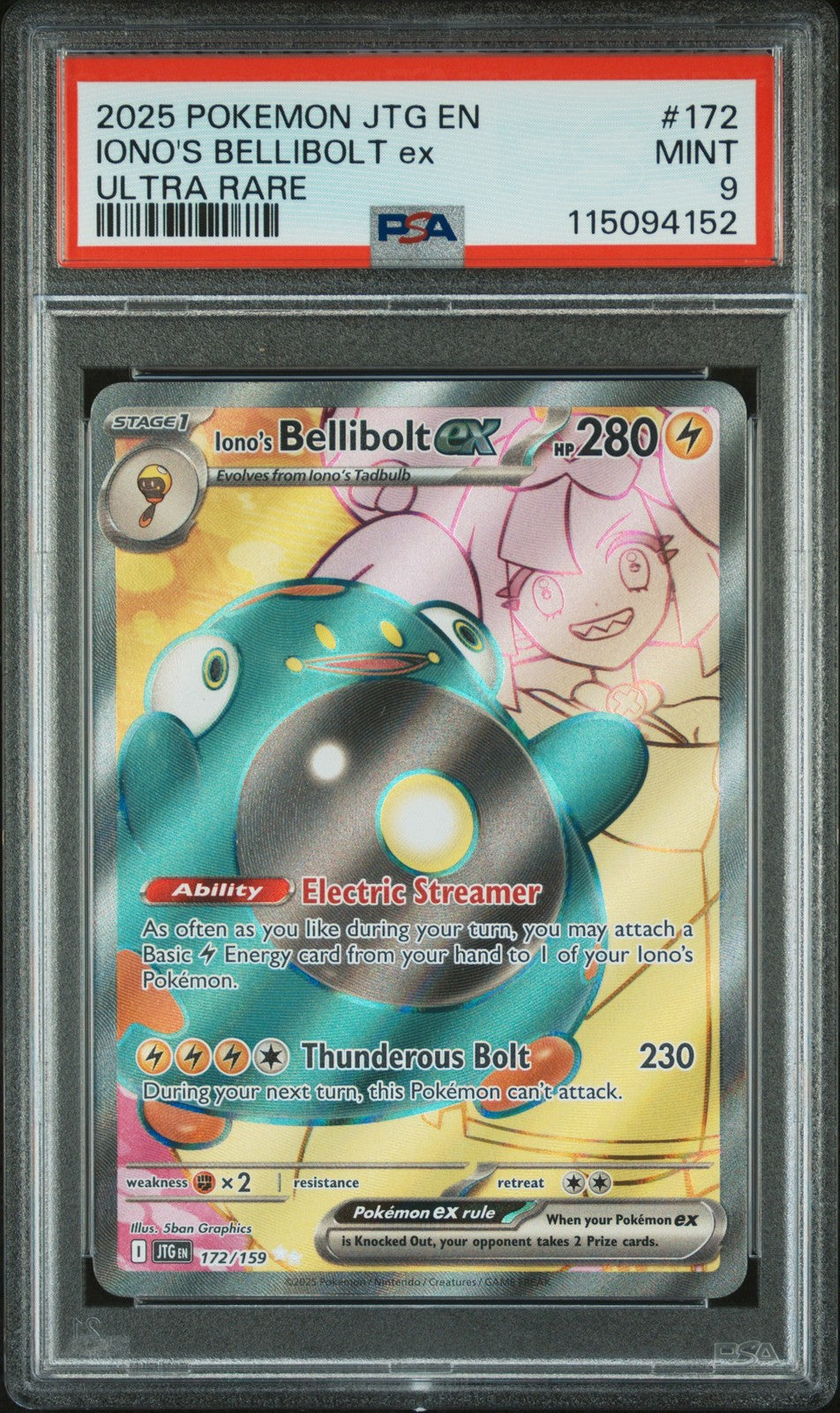 2025 Pokemon JTG En — Journey Together — 172 Iono's Bellibolt Ex Ultra Rare — PSA Graded Card