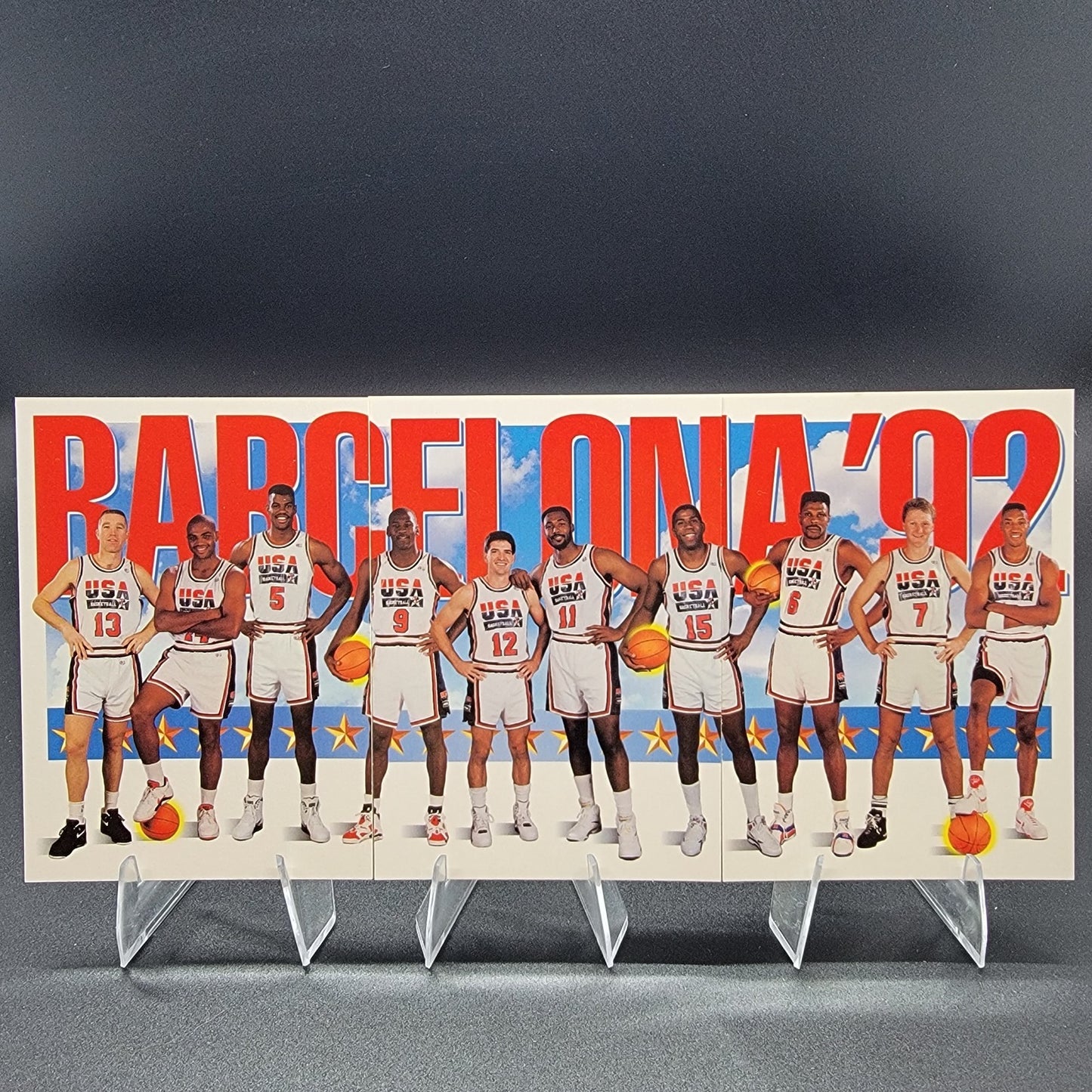 1991-92 Skybox - USA Dream Team Complete 3-Card Barcelona Set with Stands - #544-545-546 - Raw Ungraded Cards