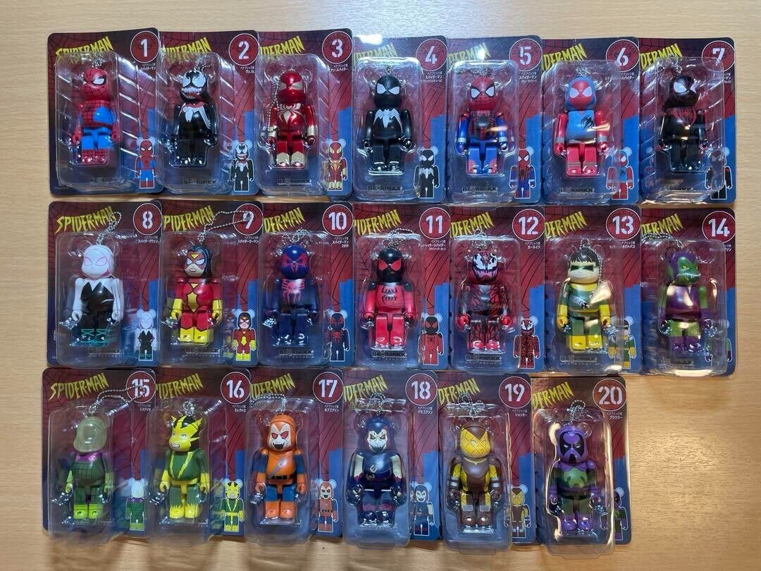 Medicom Bearbrick - Spider-Man Keychain - Japan Lottery Exclusive - Complete 20 Piece Set 100%