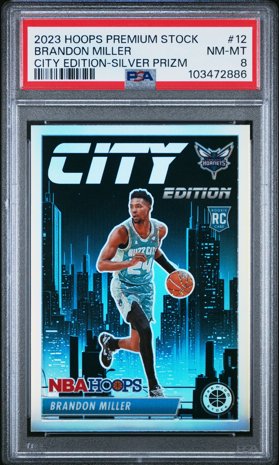 2023 Panini Hoops Premium Stock City Edition Silver Prizm Brandon Miller Rc - PSA Graded Card