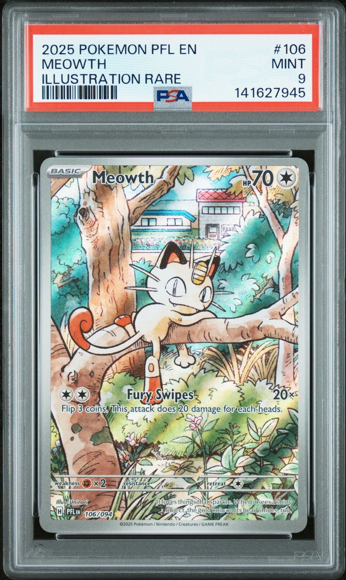 2025 Pokémon PFL - Phantasmal Flames - #106 Meowth Illustration Rare - PSA Graded Card