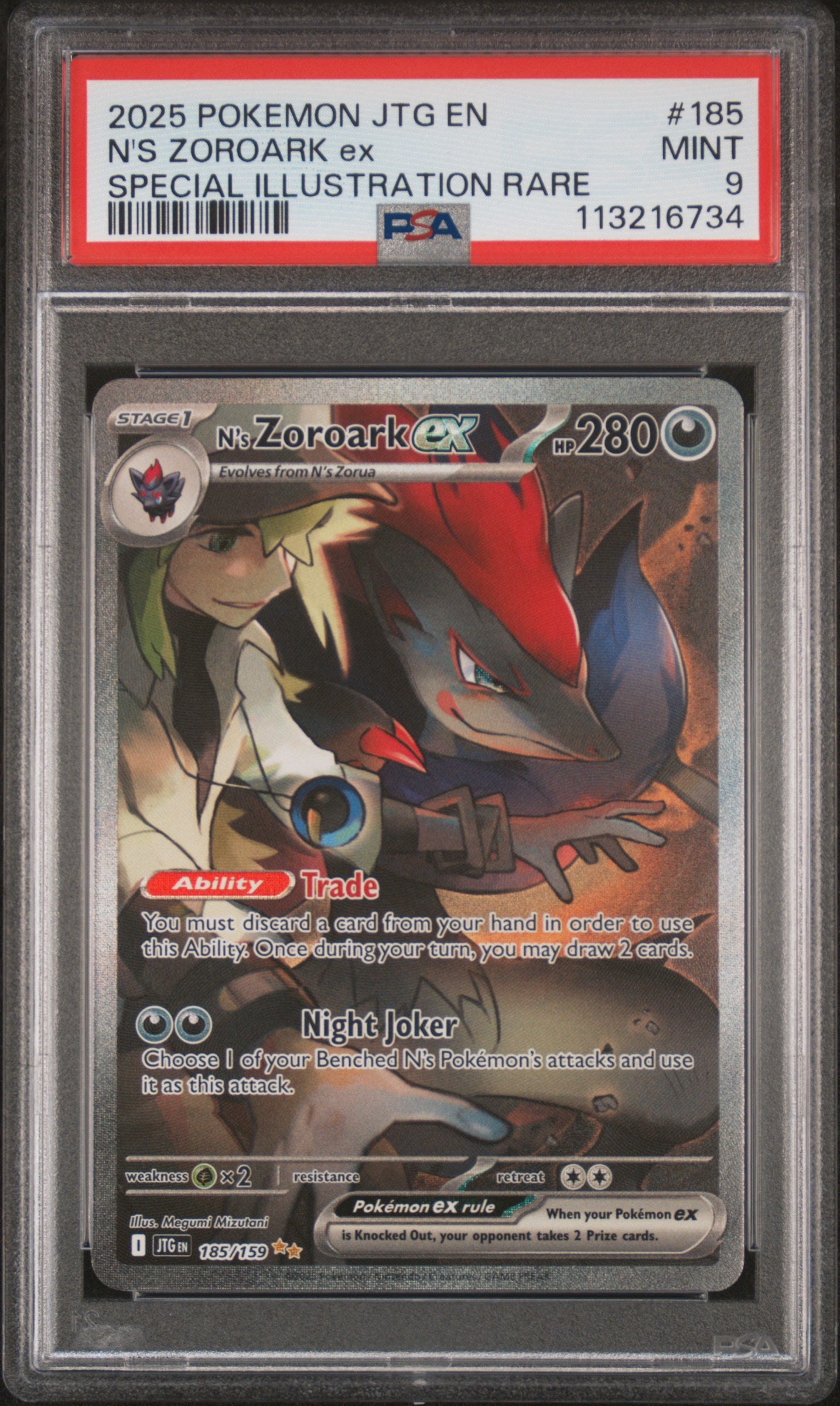 2025 Pokemon JTG-EN - #185 N's Zoroark Ex - Special Illustration Rare Journey Together - PSA Graded Card