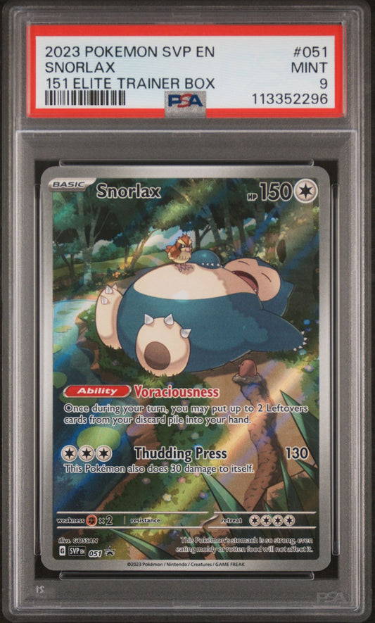 2023 Pokemon SVP En — SV Black Star Promo — 051 Snorlax 151 Elite Trainer Box — PSA Graded Card