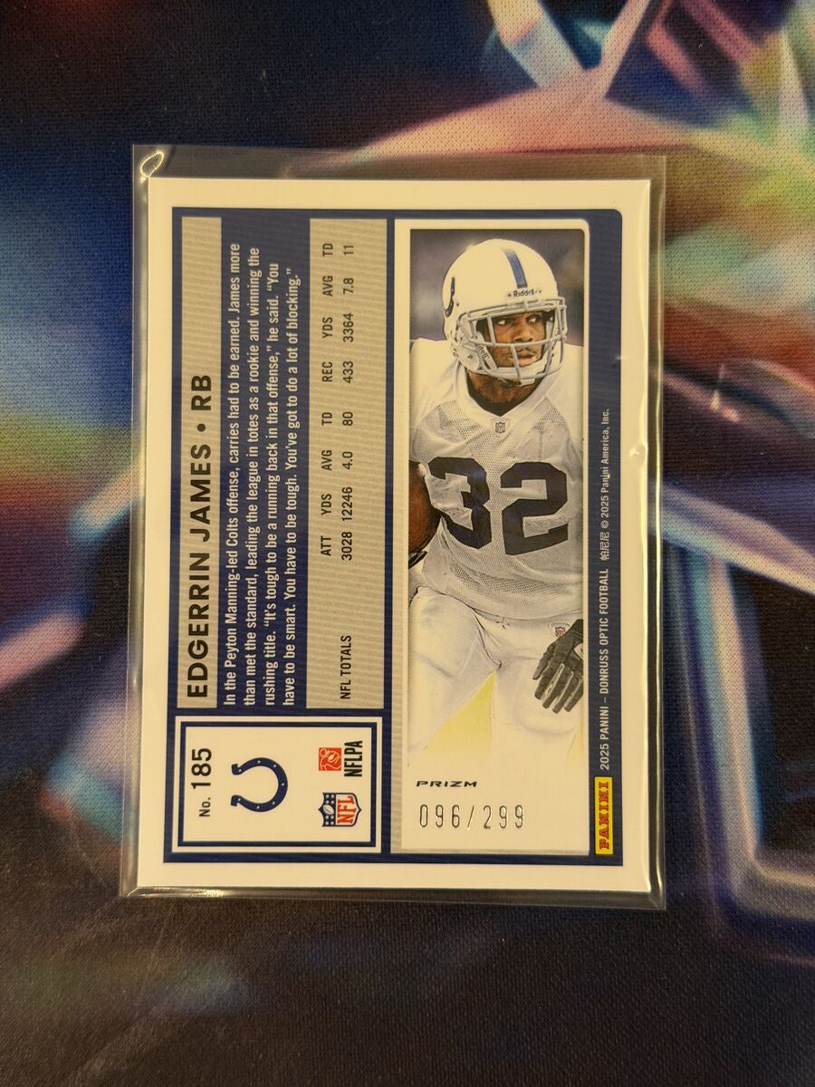 Edgerrin James Orange Prizm Back - 2025 Donruss Optic