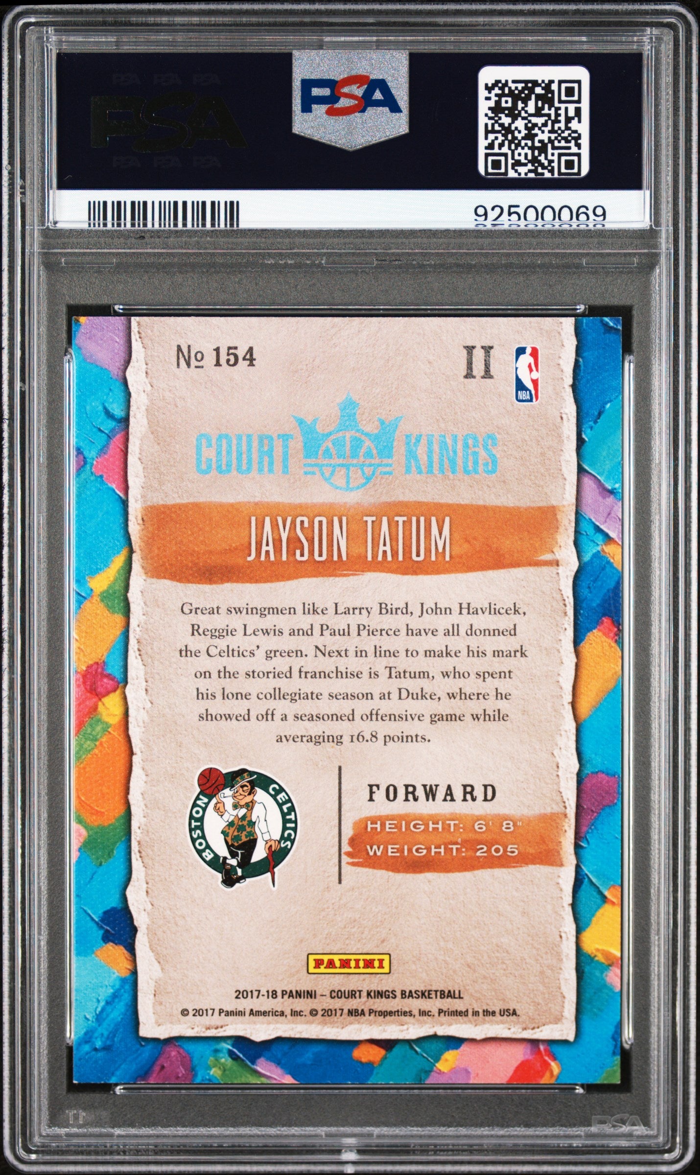2017-18 Panini Court Kings - Jayson Tatum - Rookie Level II 2 - #154 - PSA Graded Card