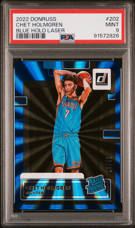 2022 Panini Donruss - Rated Rookie - Chet Holmgren #202 - Blue Holo Laser - Limited to /49 - PSA Graded Card