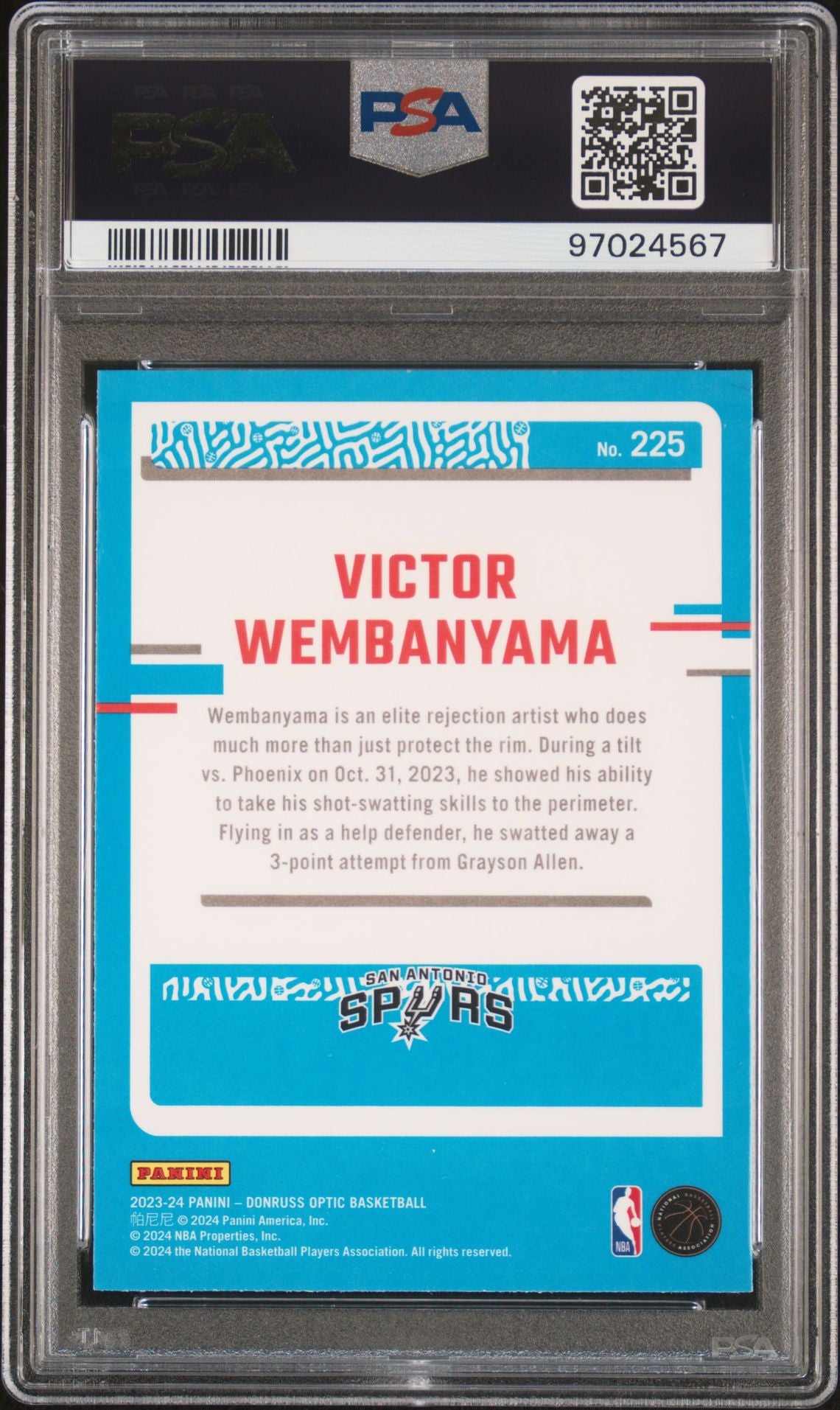 2023 Donruss Optic - Victor Wembanyama - Rookie Card - #225 - PSA Graded Card