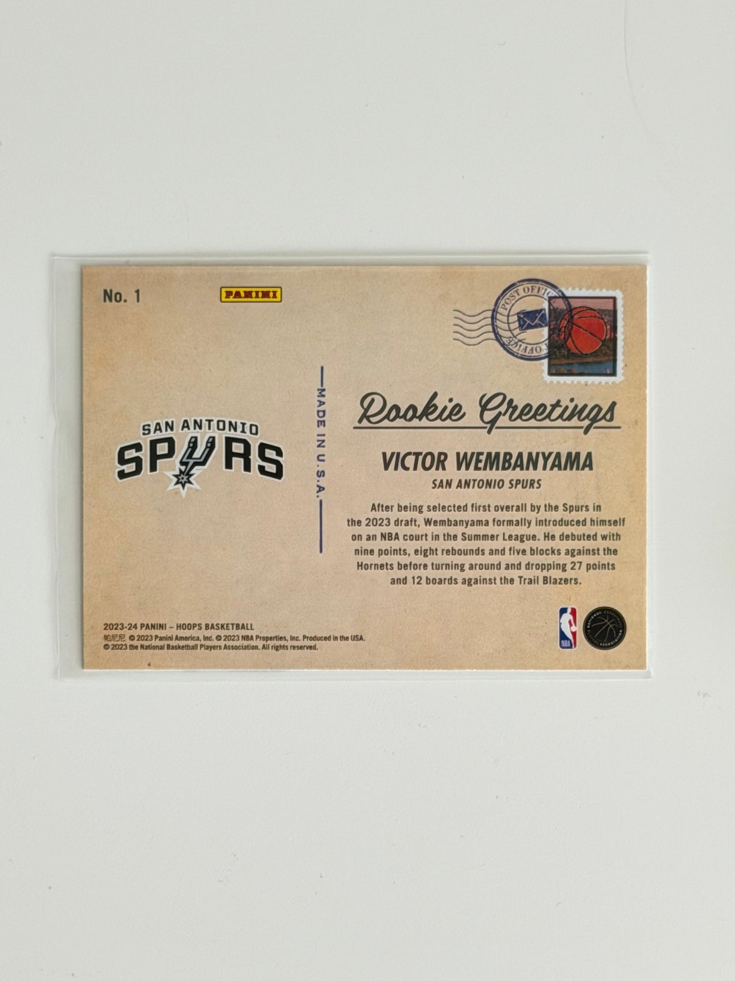2023-24 Panini - Victor Wembanyama - Greetings From San Antonio #1 - Rookie - Raw Ungraded Card