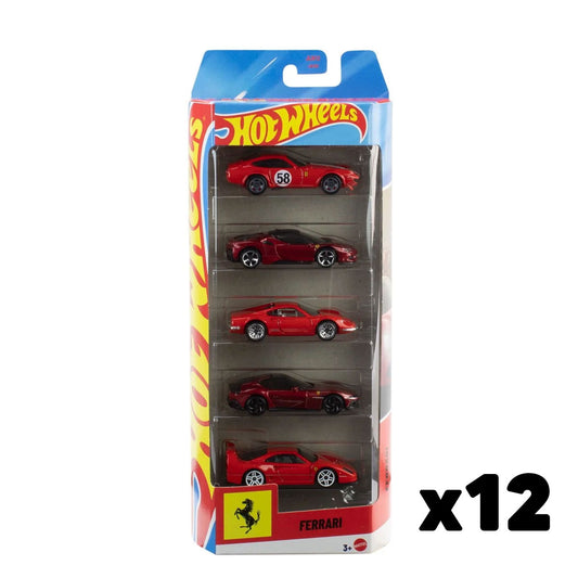 Hot Wheels - Ferrari Vehicle 5-Pack -  SEALED CASE OF 12 - Die-Cast Metal  (SHIPS EARLY MAY) - MTJLN12